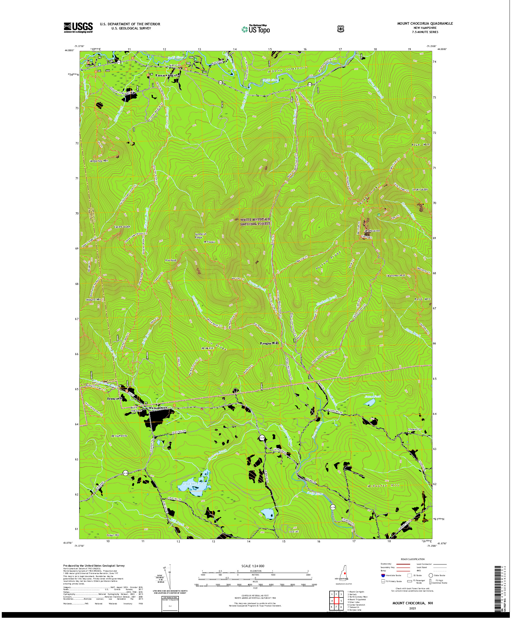 USGS US TOPO 7.5-MINUTE MAP FOR MOUNT CHOCORUA, NH 2021