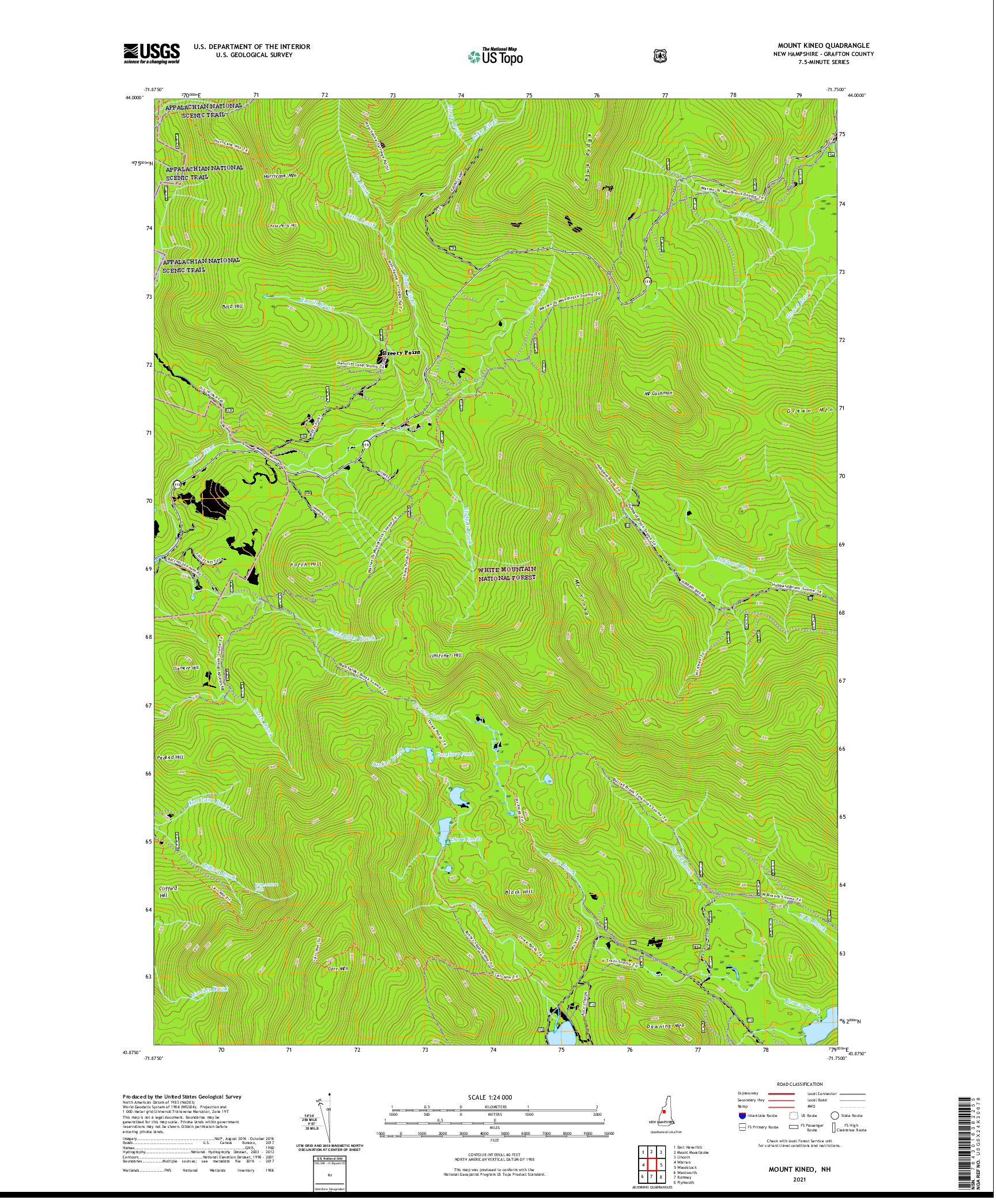 USGS US TOPO 7.5-MINUTE MAP FOR MOUNT KINEO, NH 2021