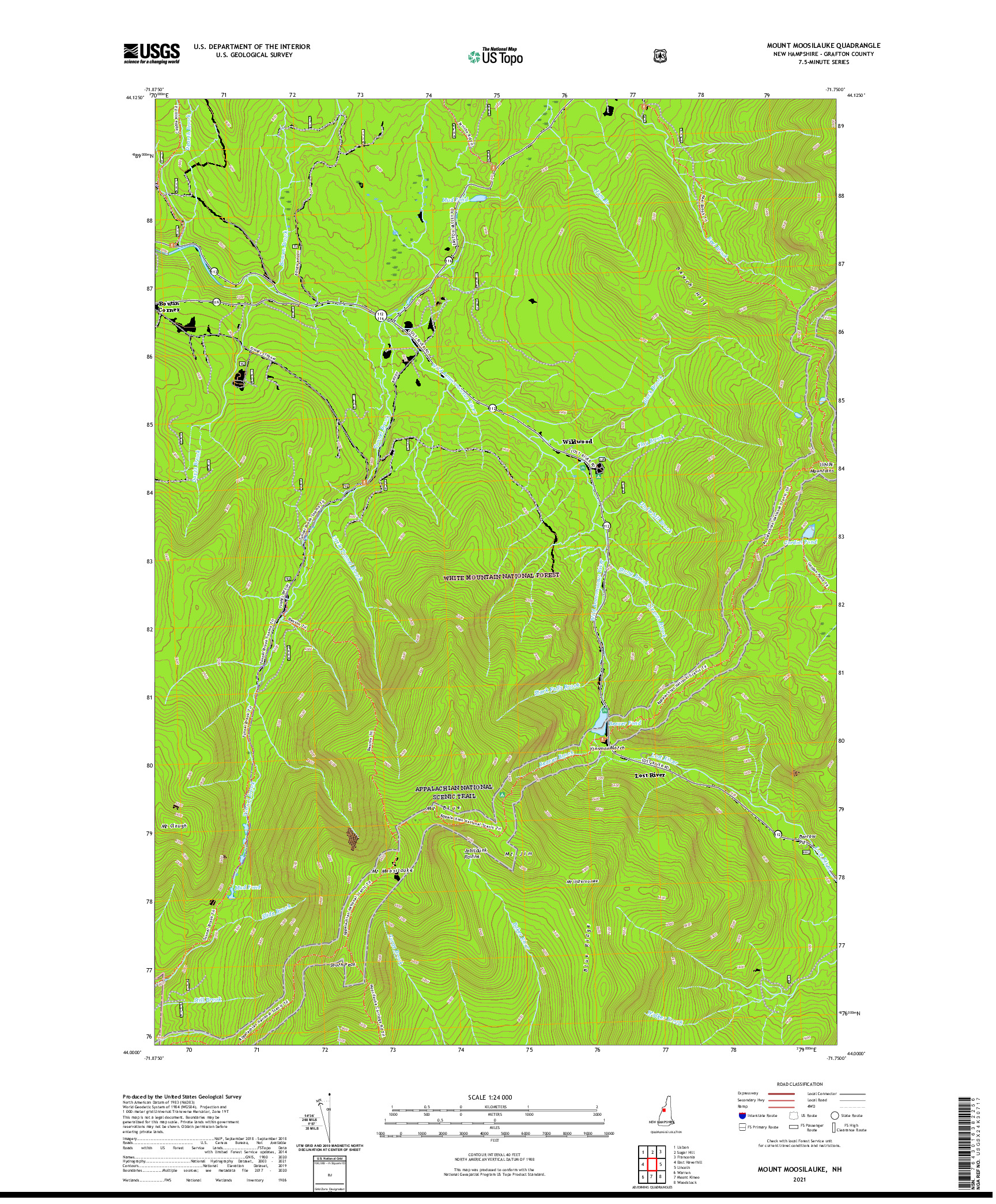 USGS US TOPO 7.5-MINUTE MAP FOR MOUNT MOOSILAUKE, NH 2021
