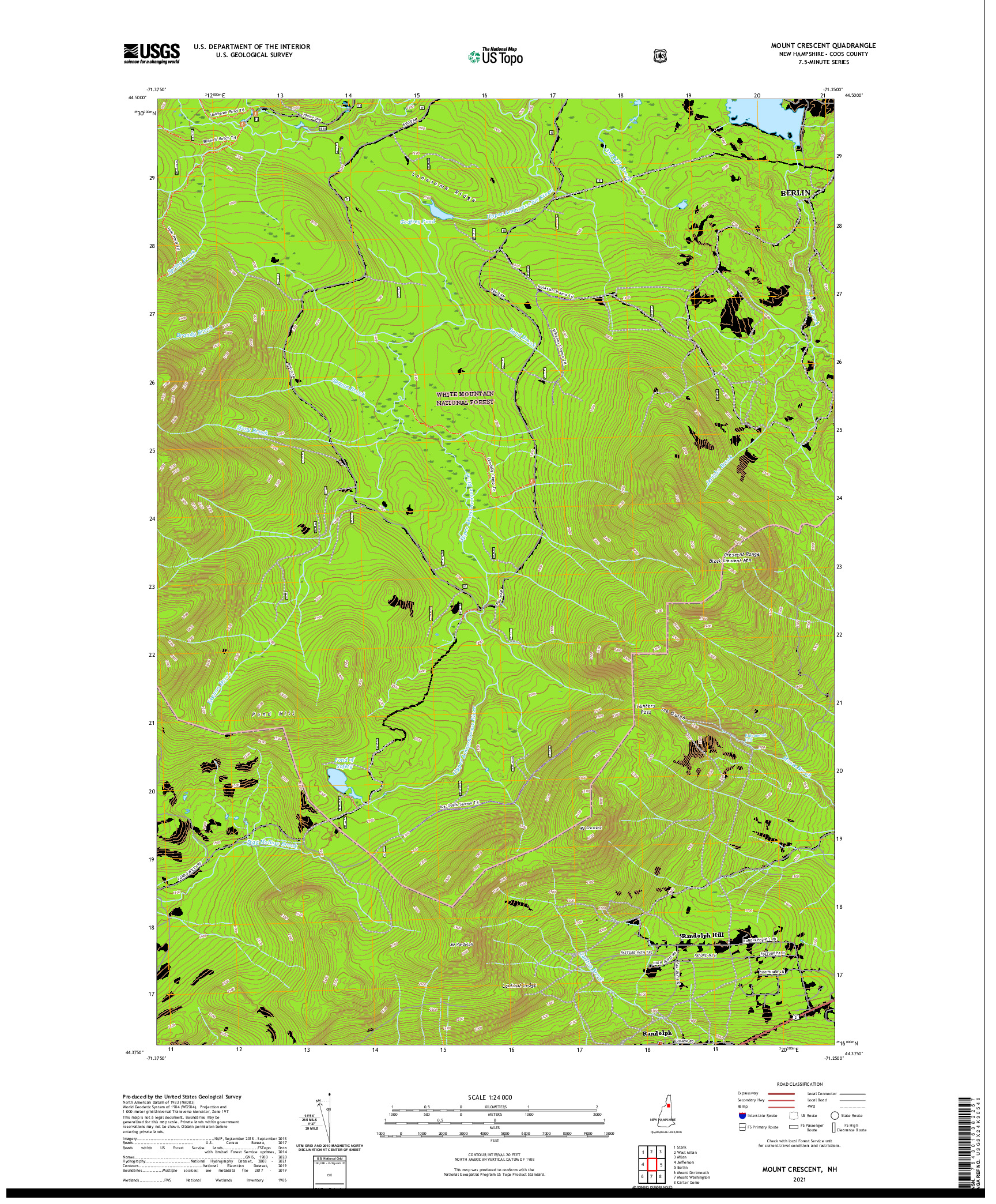USGS US TOPO 7.5-MINUTE MAP FOR MOUNT CRESCENT, NH 2021