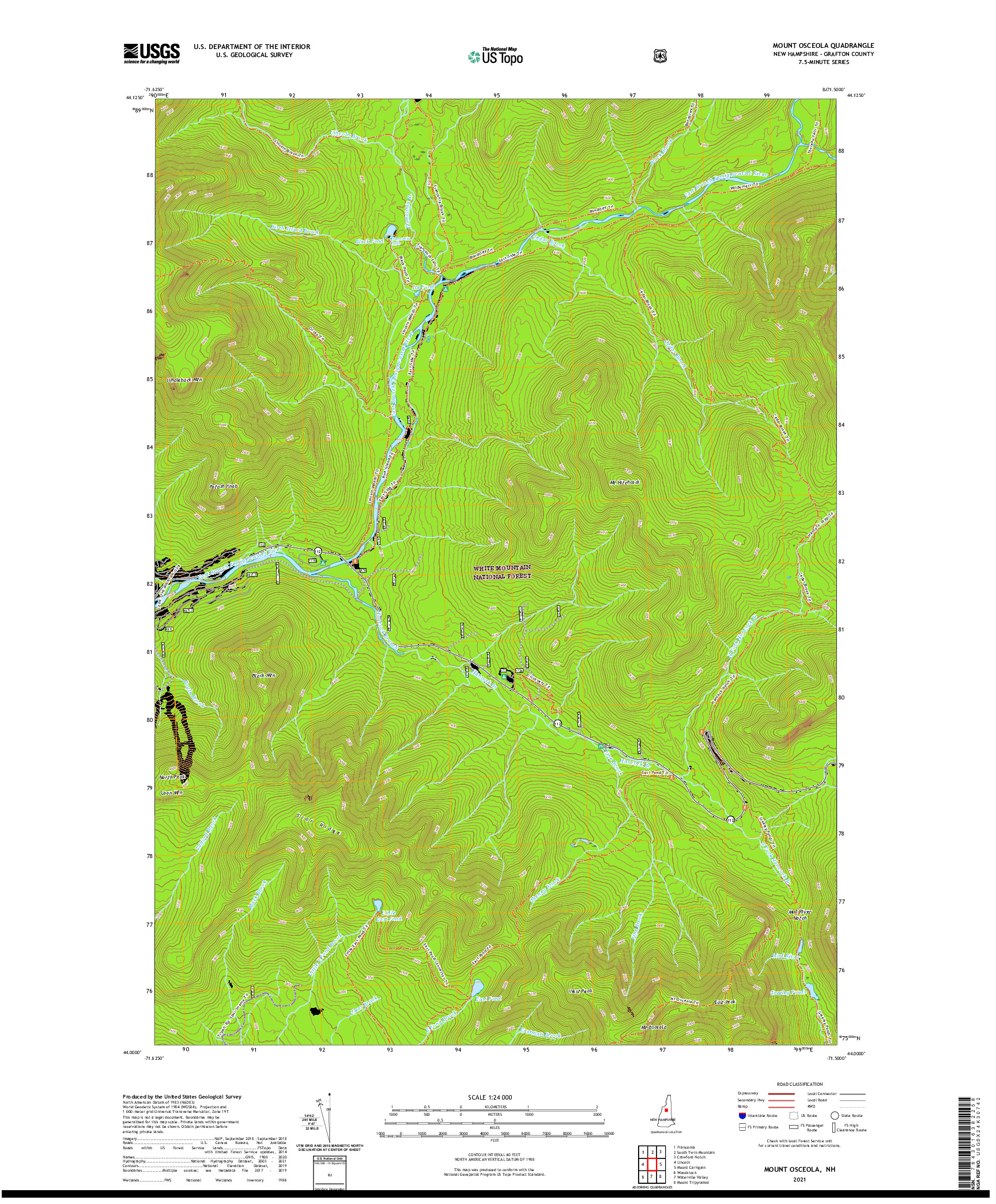 USGS US TOPO 7.5-MINUTE MAP FOR MOUNT OSCEOLA, NH 2021