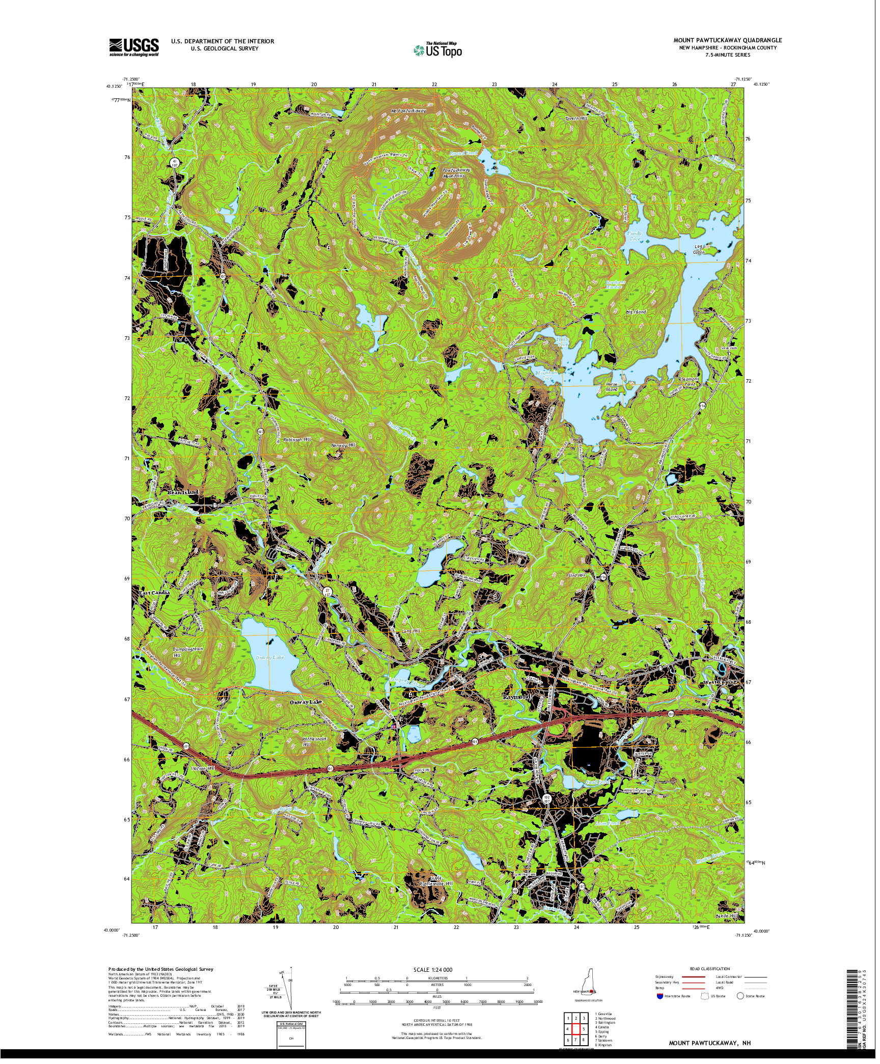 USGS US TOPO 7.5-MINUTE MAP FOR MOUNT PAWTUCKAWAY, NH 2021