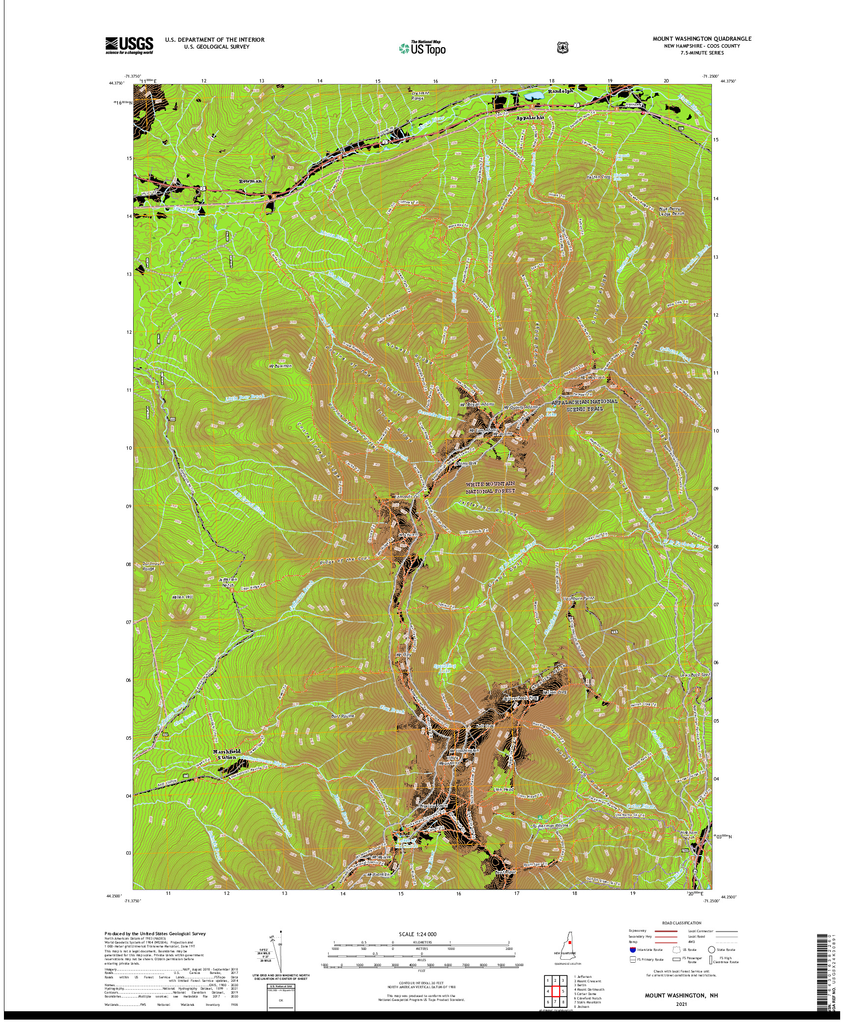 USGS US TOPO 7.5-MINUTE MAP FOR MOUNT WASHINGTON, NH 2021