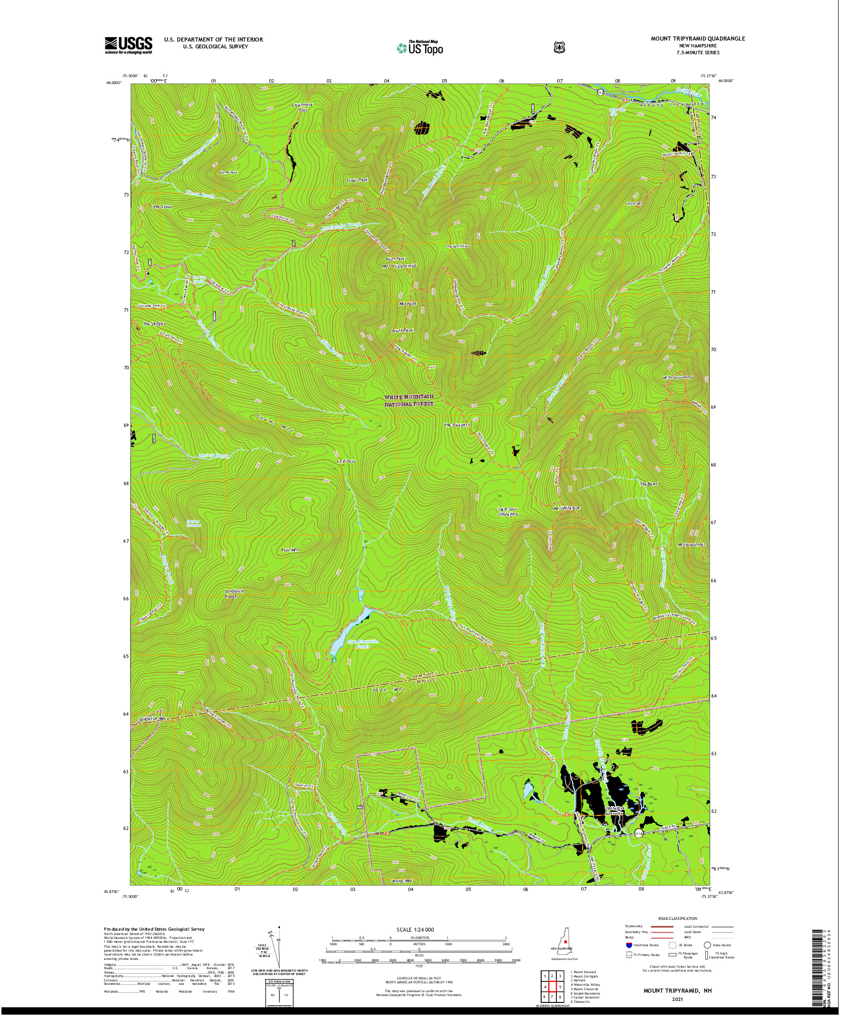 USGS US TOPO 7.5-MINUTE MAP FOR MOUNT TRIPYRAMID, NH 2021