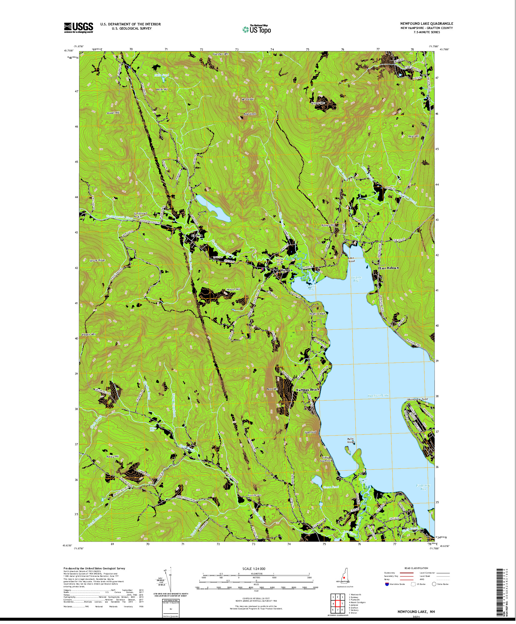 USGS US TOPO 7.5-MINUTE MAP FOR NEWFOUND LAKE, NH 2021