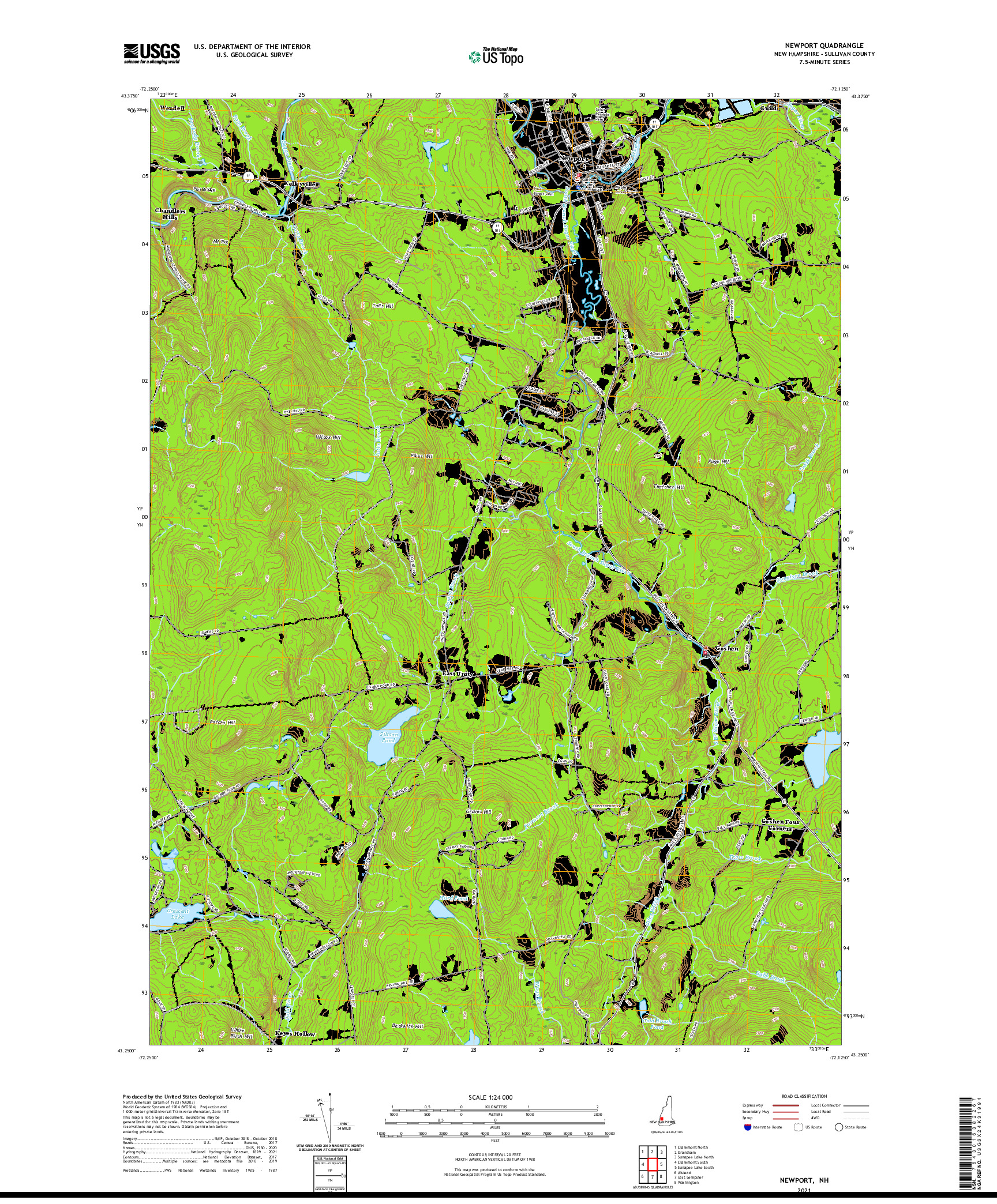 USGS US TOPO 7.5-MINUTE MAP FOR NEWPORT, NH 2021
