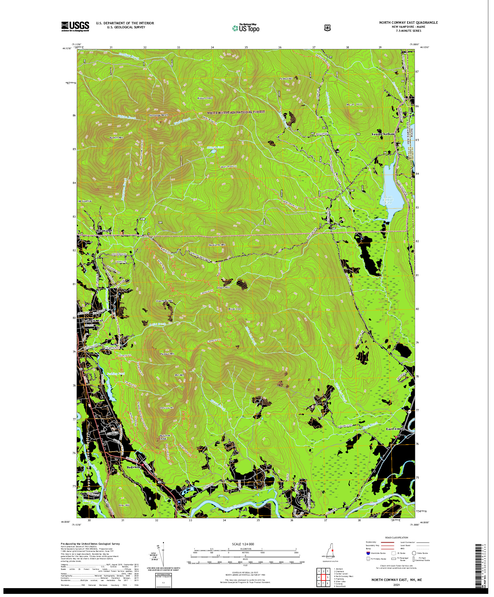 USGS US TOPO 7.5-MINUTE MAP FOR NORTH CONWAY EAST, NH,ME 2021