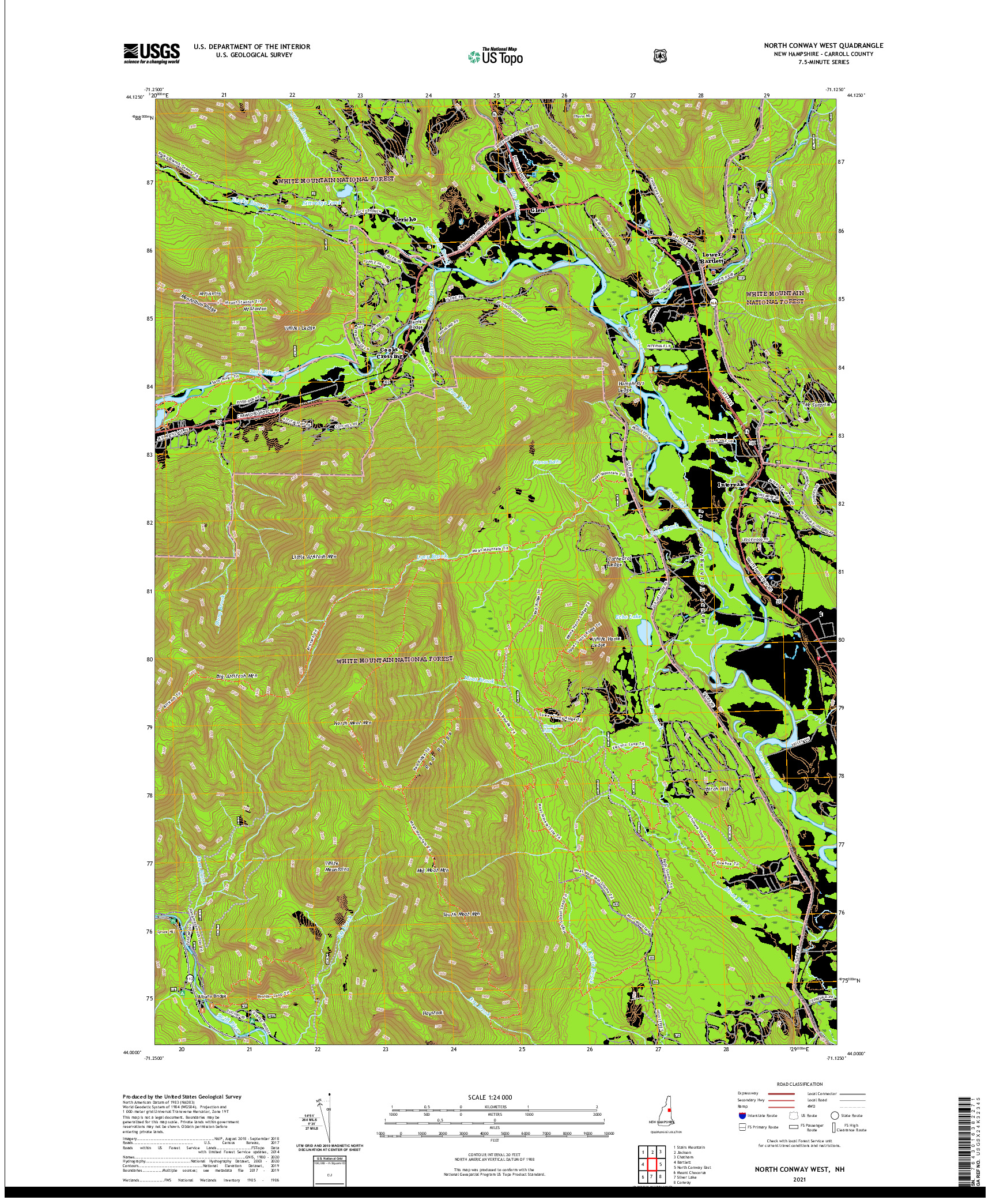 USGS US TOPO 7.5-MINUTE MAP FOR NORTH CONWAY WEST, NH 2021