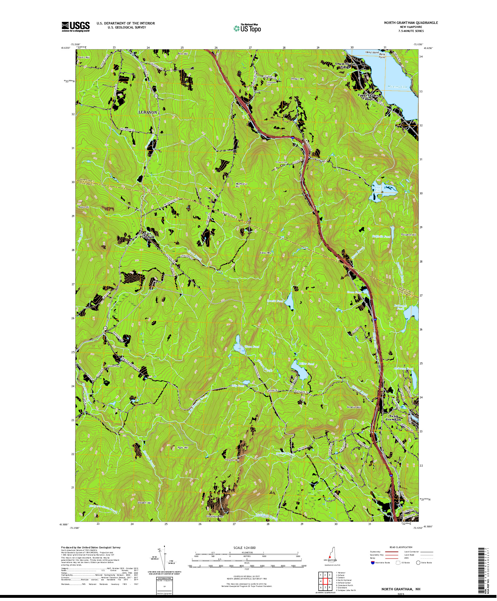 USGS US TOPO 7.5-MINUTE MAP FOR NORTH GRANTHAM, NH 2021