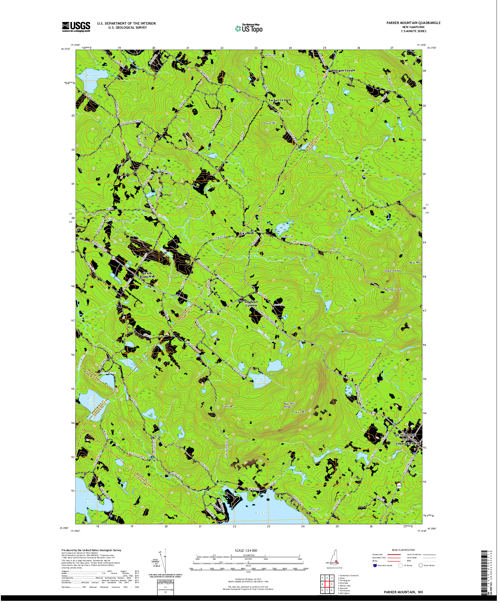 USGS US TOPO 7.5-MINUTE MAP FOR PARKER MOUNTAIN, NH 2021