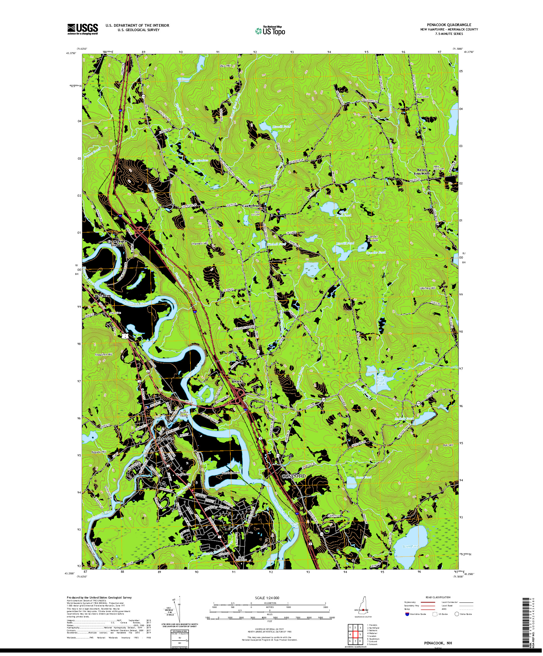 USGS US TOPO 7.5-MINUTE MAP FOR PENACOOK, NH 2021