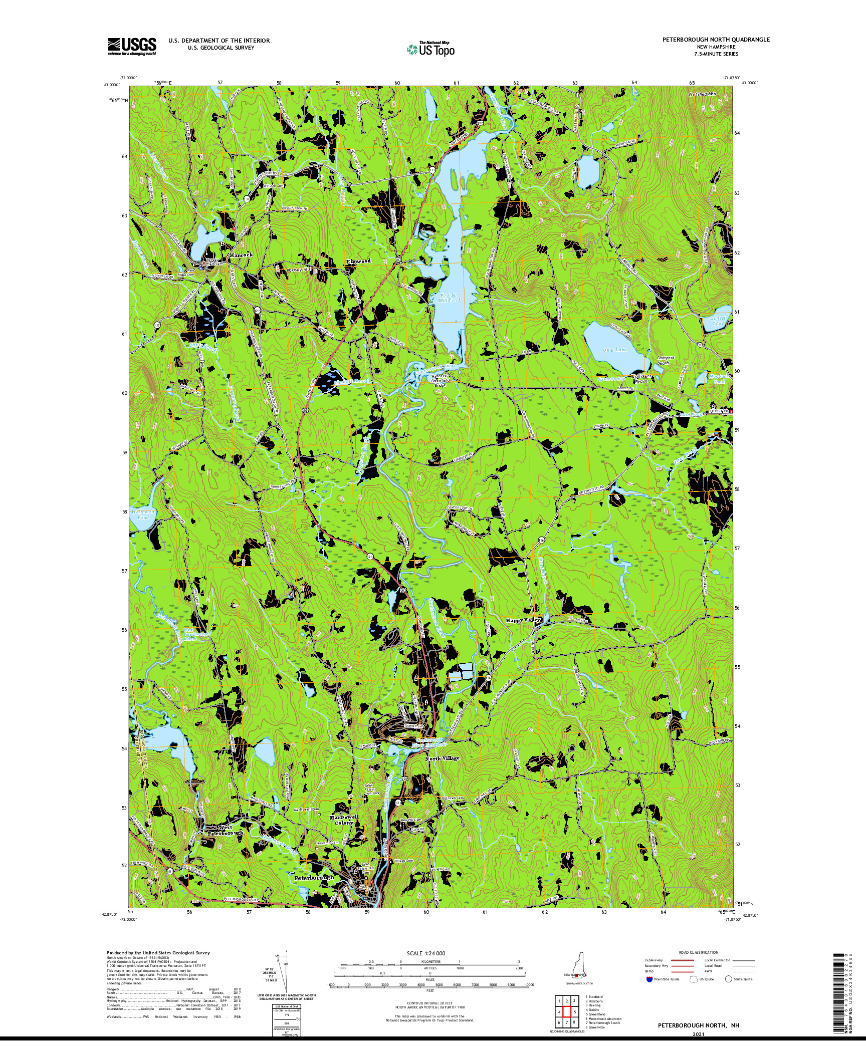 USGS US TOPO 7.5-MINUTE MAP FOR PETERBOROUGH NORTH, NH 2021