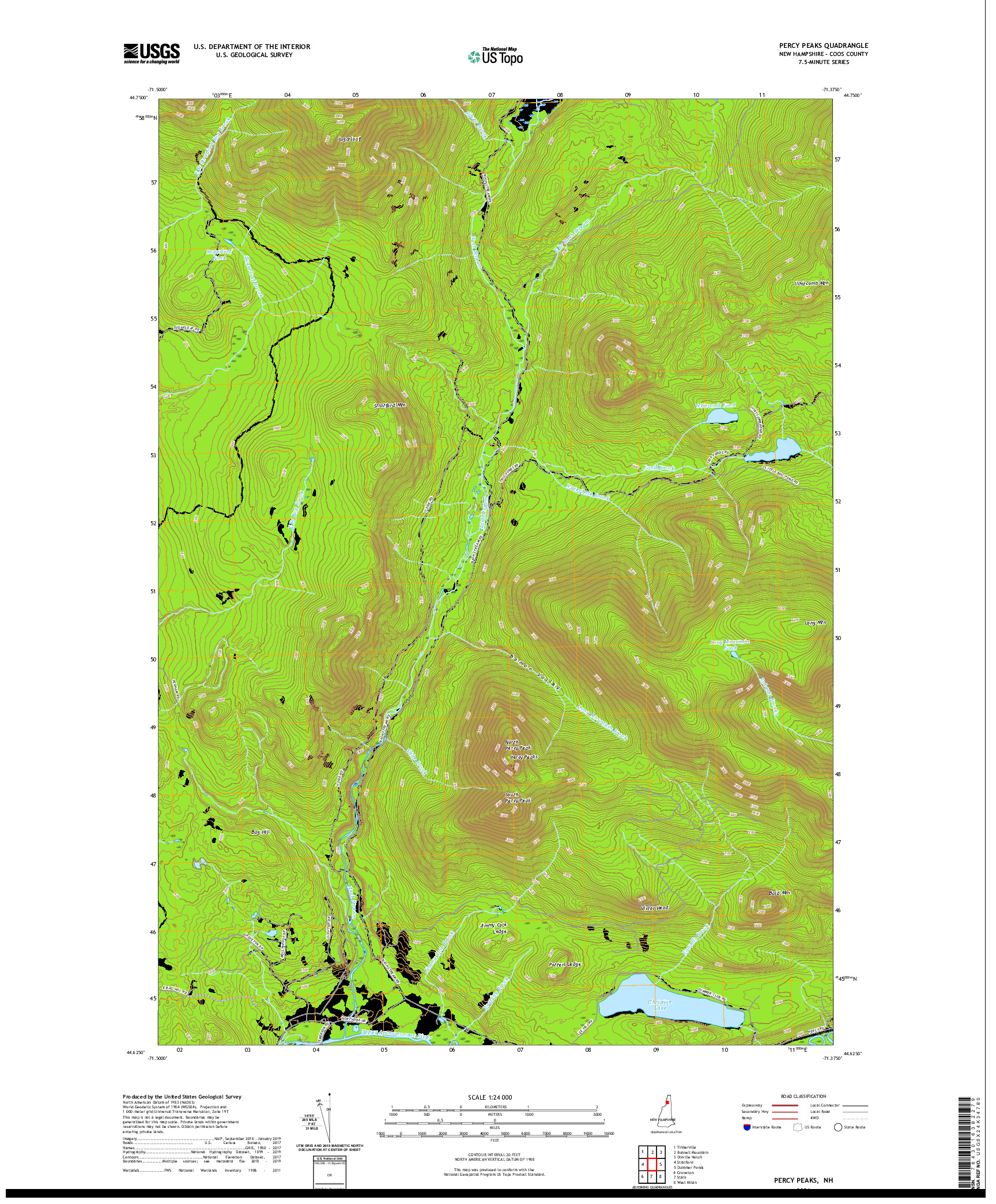 USGS US TOPO 7.5-MINUTE MAP FOR PERCY PEAKS, NH 2021