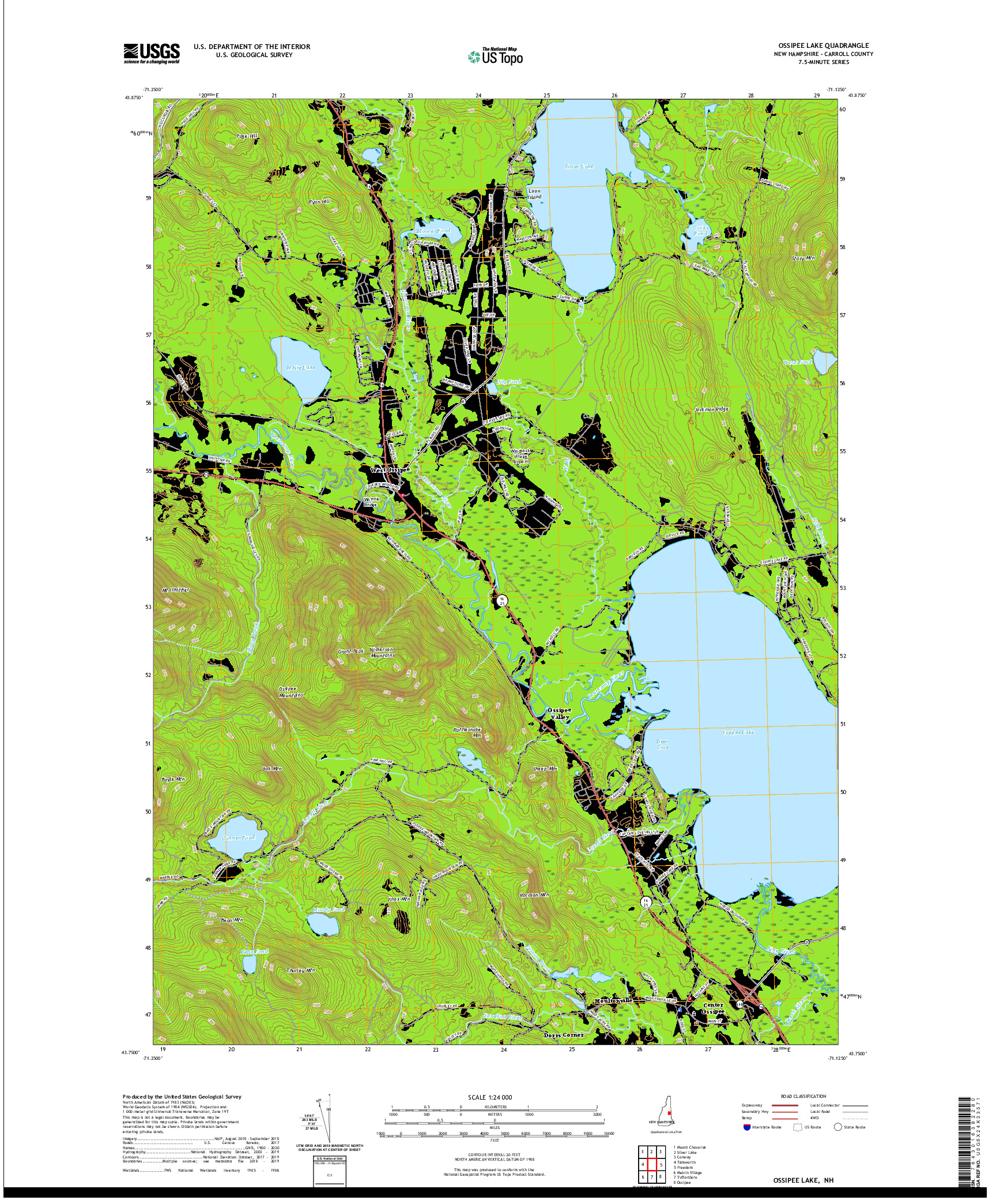 USGS US TOPO 7.5-MINUTE MAP FOR OSSIPEE LAKE, NH 2021