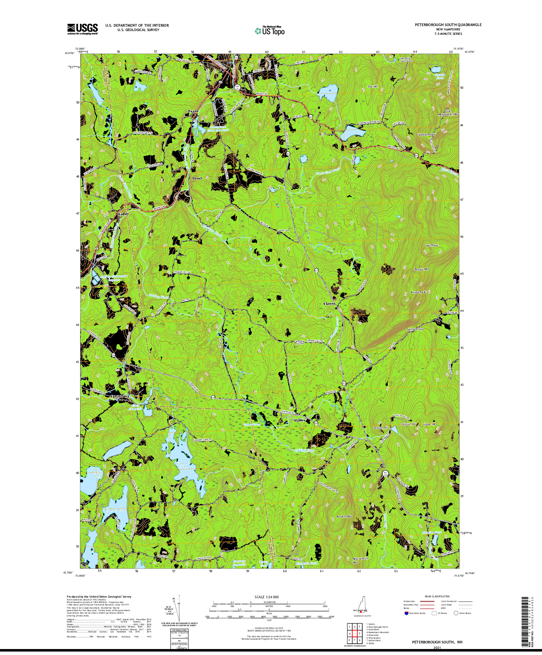 USGS US TOPO 7.5-MINUTE MAP FOR PETERBOROUGH SOUTH, NH 2021