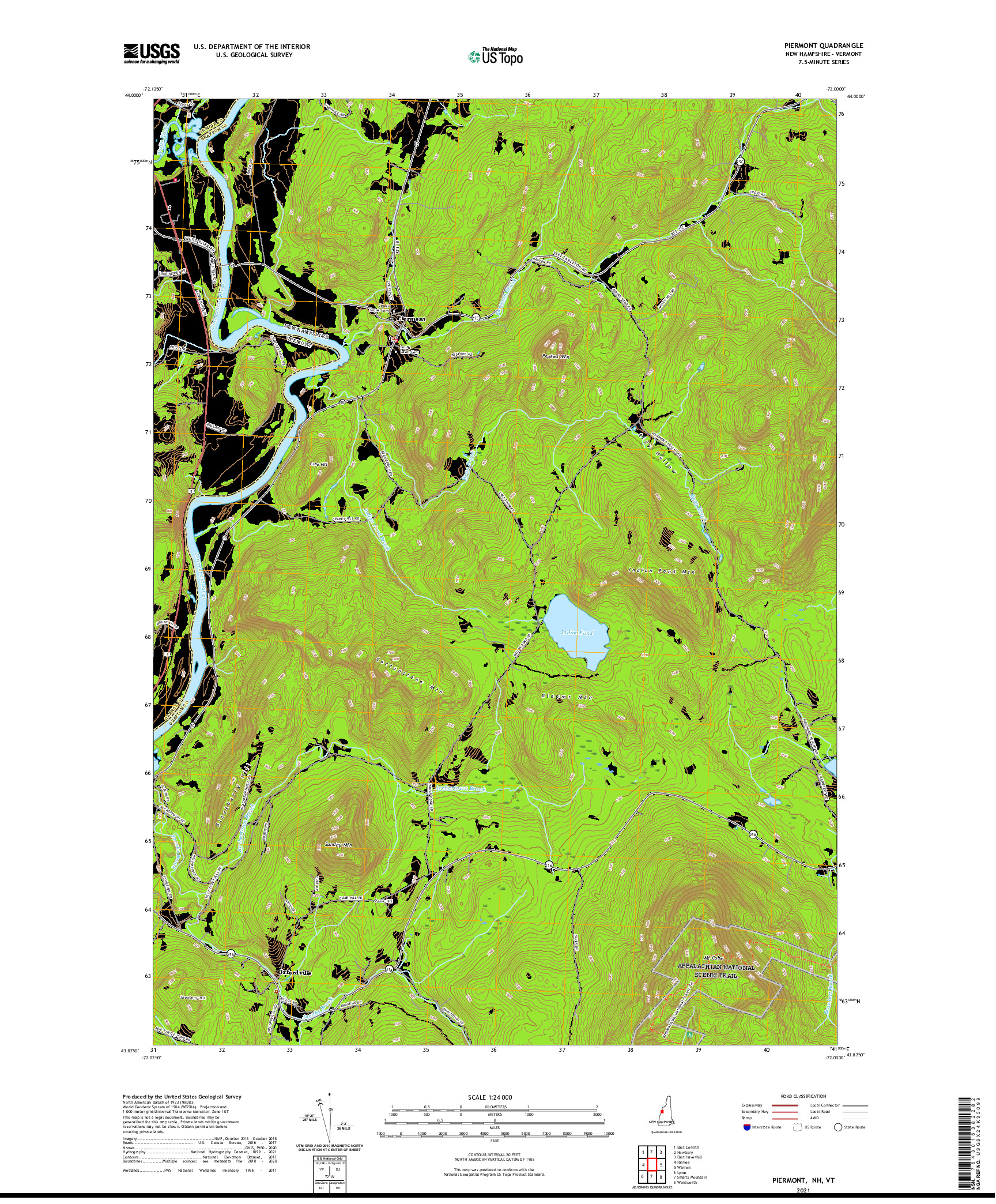 USGS US TOPO 7.5-MINUTE MAP FOR PIERMONT, NH,VT 2021