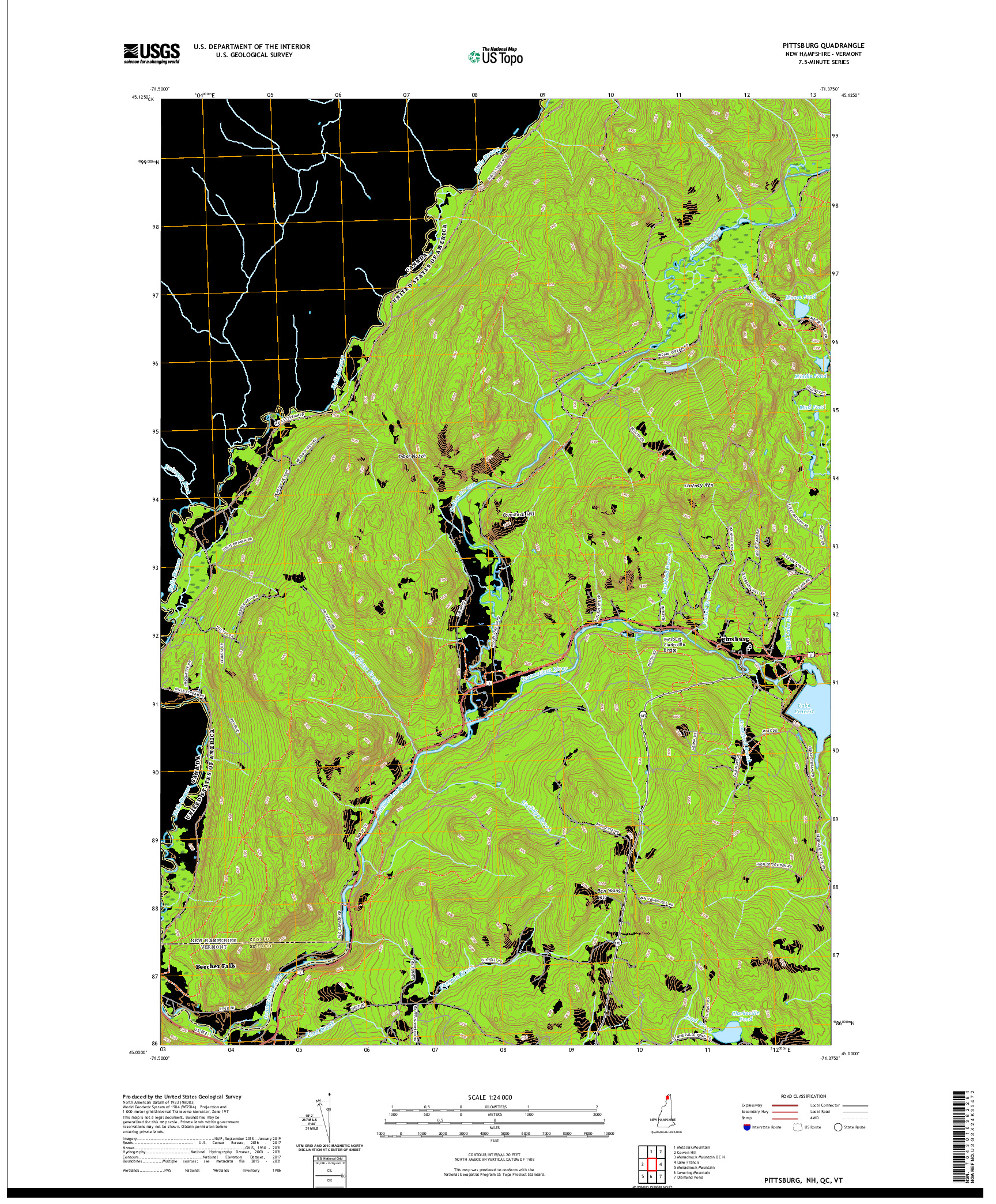 US TOPO 7.5-MINUTE MAP FOR PITTSBURG, NH,QC,VT