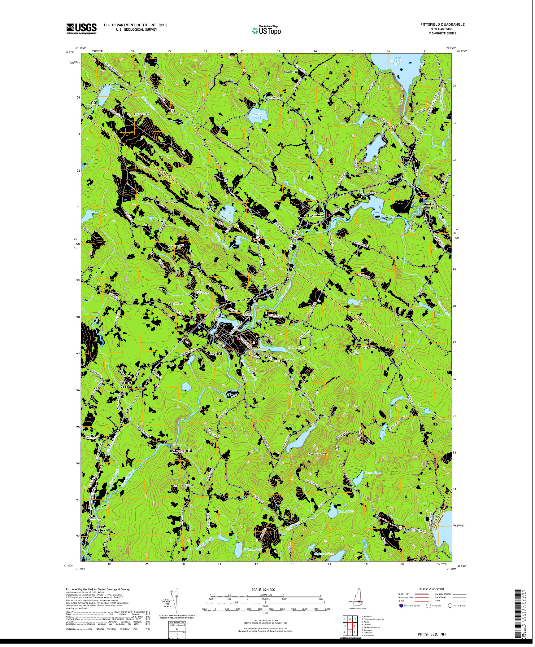 USGS US TOPO 7.5-MINUTE MAP FOR PITTSFIELD, NH 2021