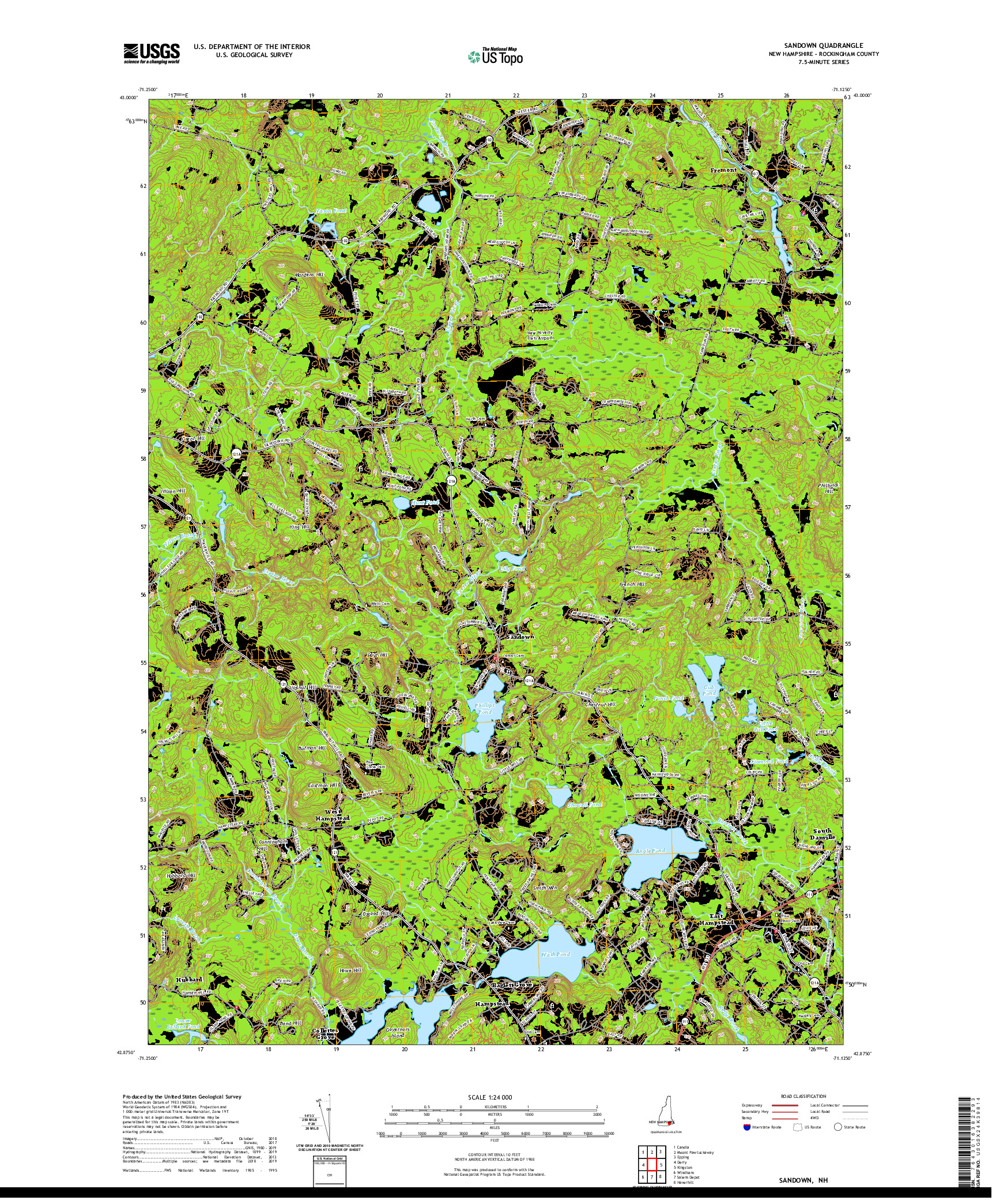 USGS US TOPO 7.5-MINUTE MAP FOR SANDOWN, NH 2021