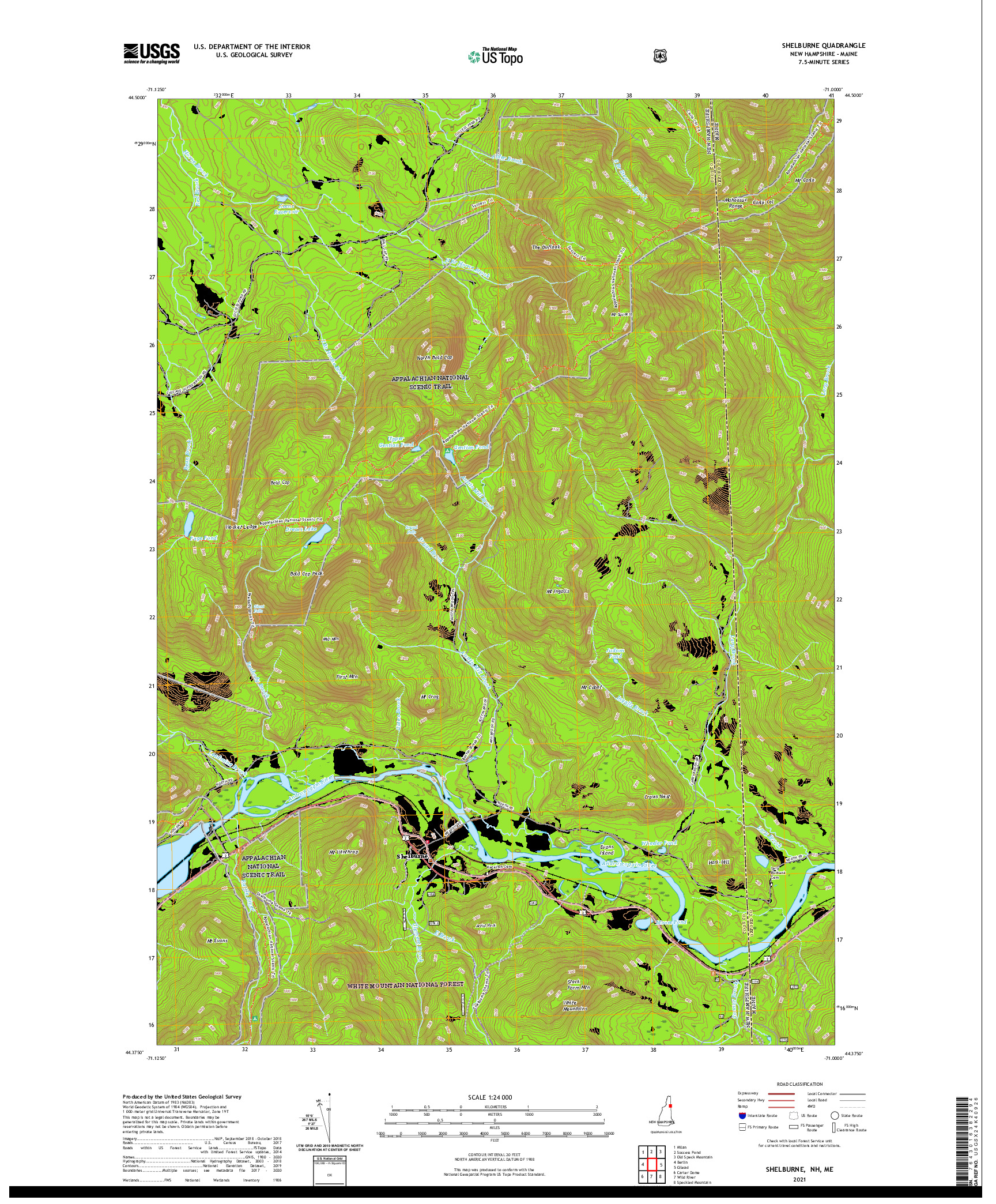 USGS US TOPO 7.5-MINUTE MAP FOR SHELBURNE, NH,ME 2021
