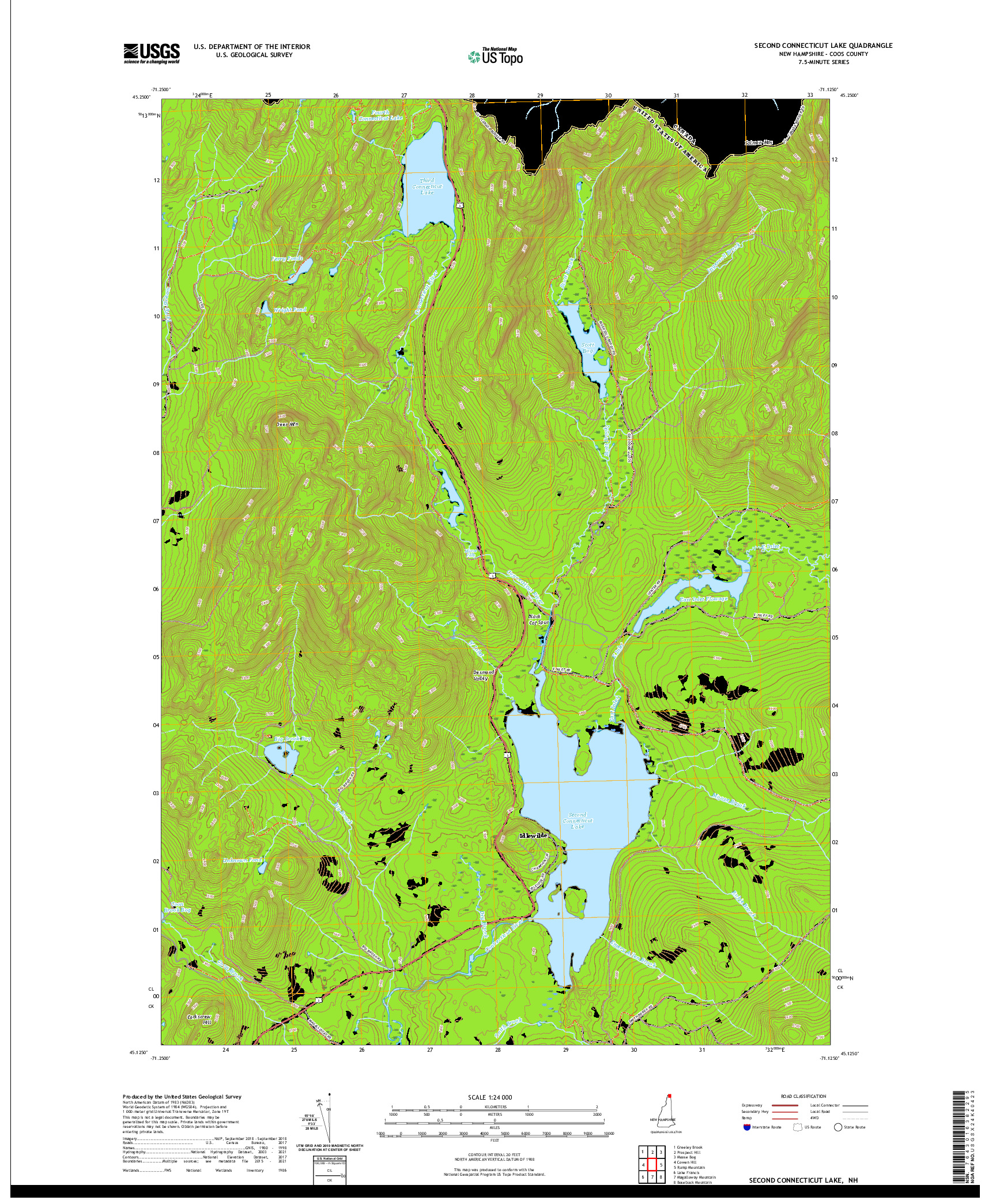 US TOPO 7.5-MINUTE MAP FOR SECOND CONNECTICUT LAKE, NH