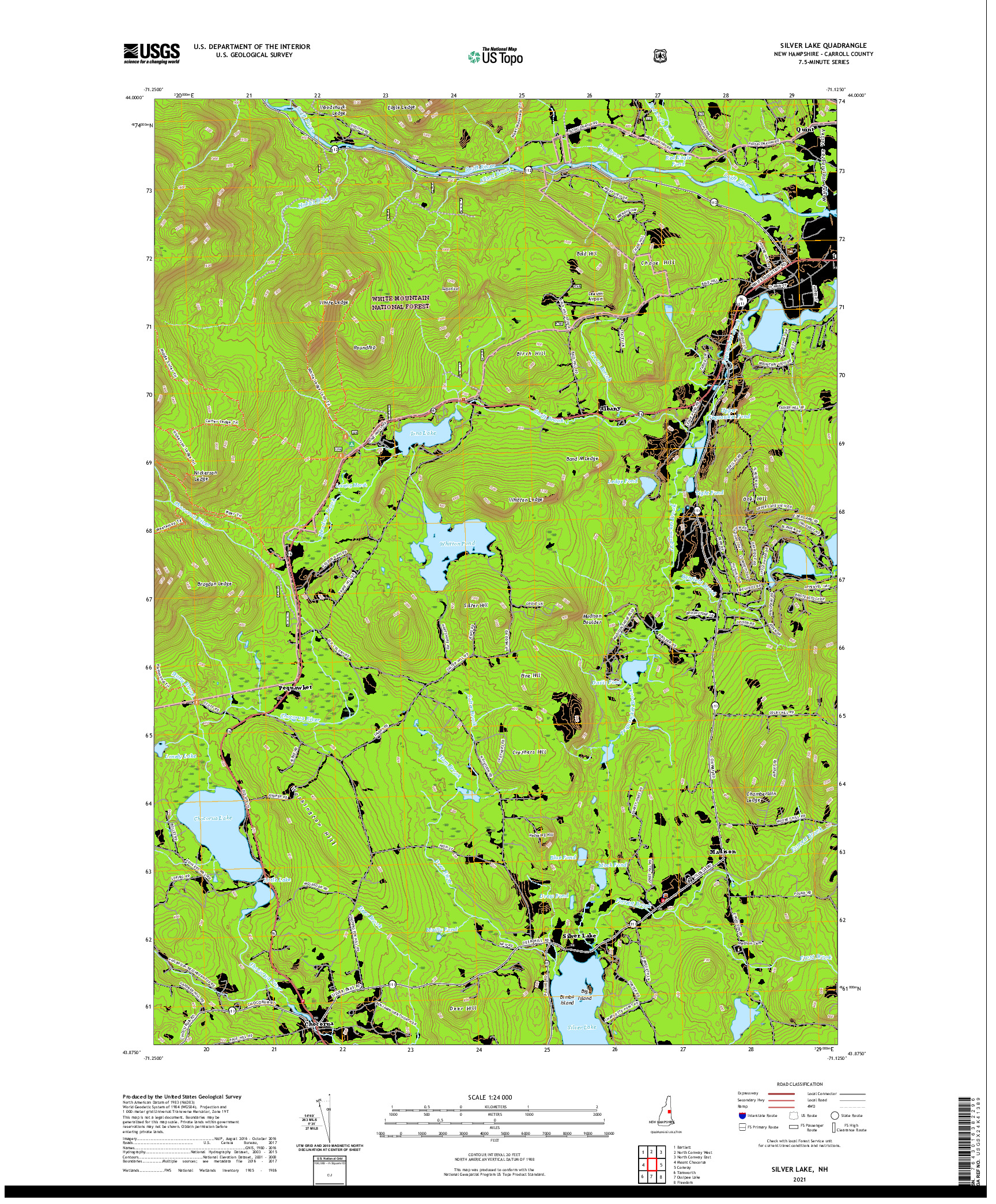 USGS US TOPO 7.5-MINUTE MAP FOR SILVER LAKE, NH 2021