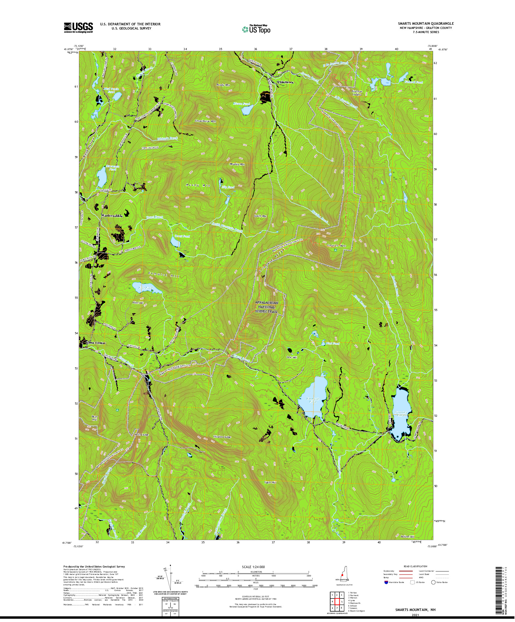 USGS US TOPO 7.5-MINUTE MAP FOR SMARTS MOUNTAIN, NH 2021