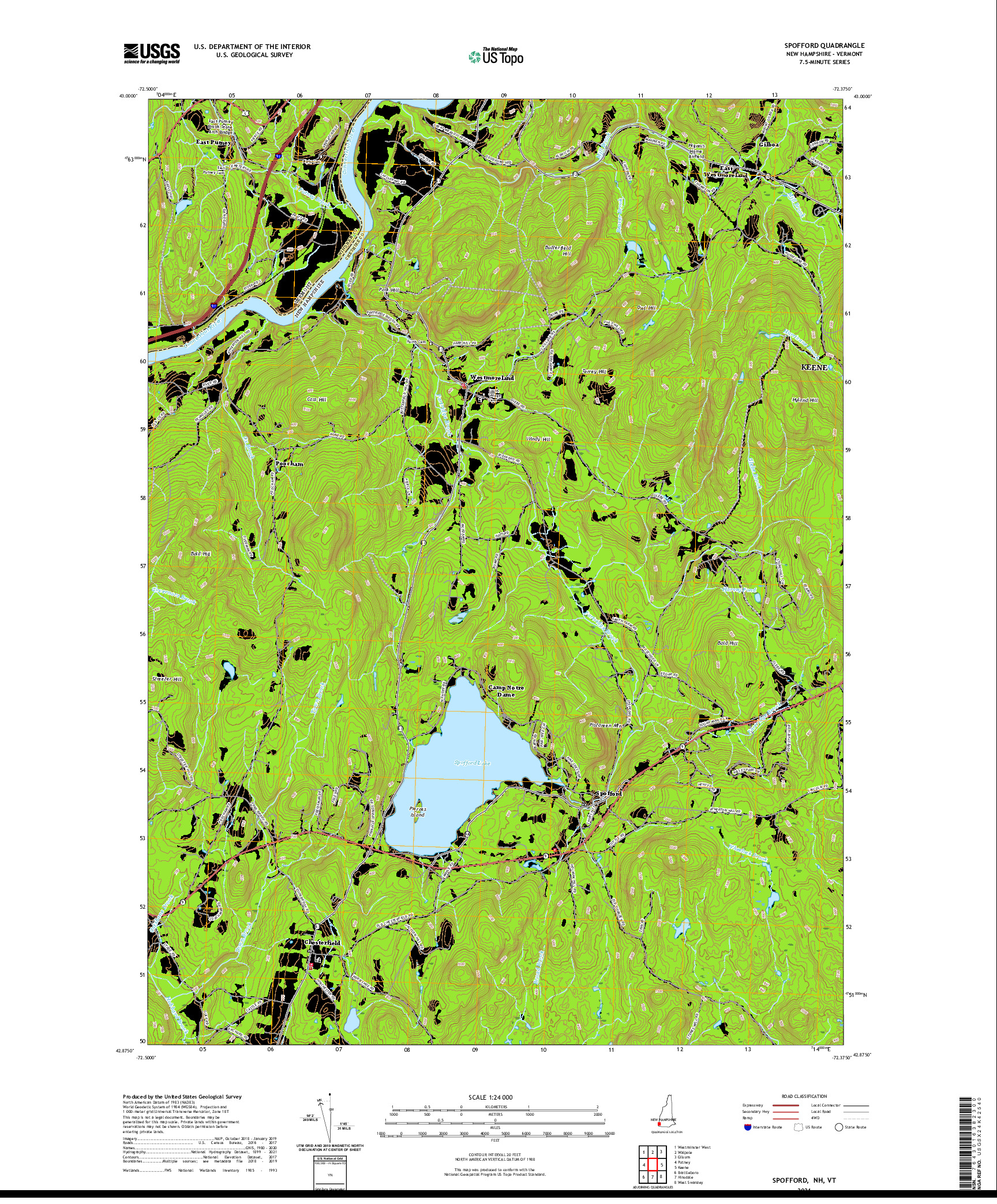 USGS US TOPO 7.5-MINUTE MAP FOR SPOFFORD, NH,VT 2021