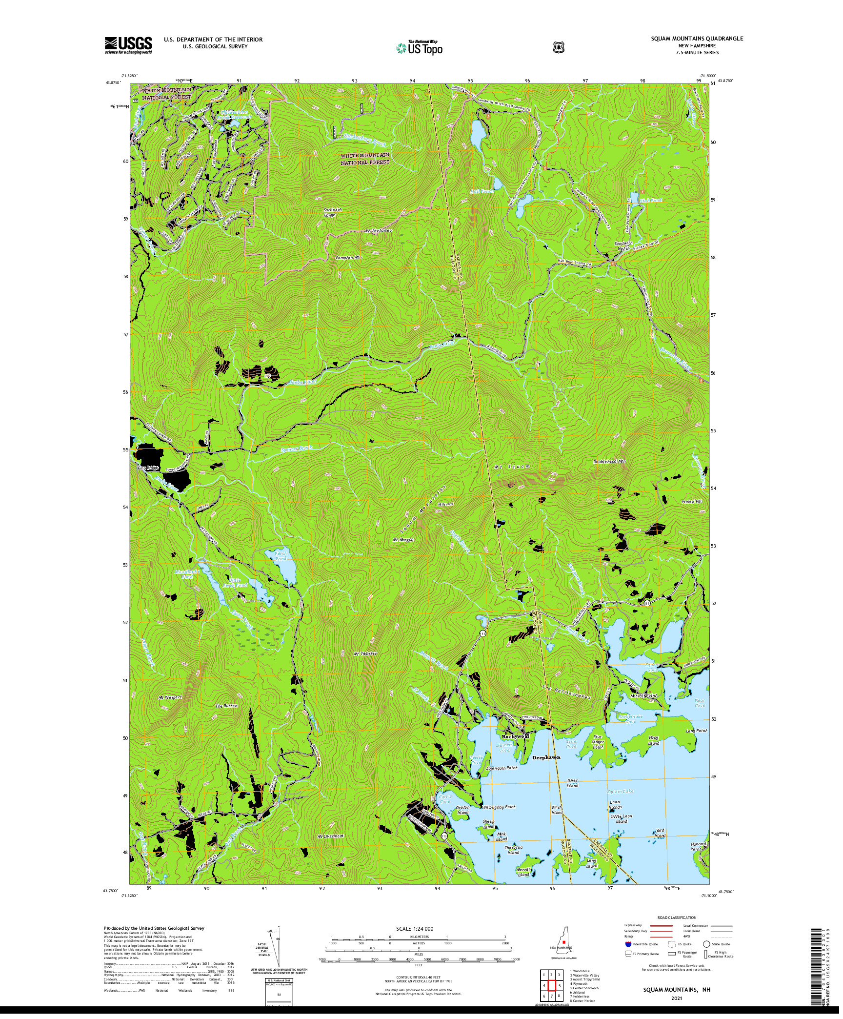 USGS US TOPO 7.5-MINUTE MAP FOR SQUAM MOUNTAINS, NH 2021