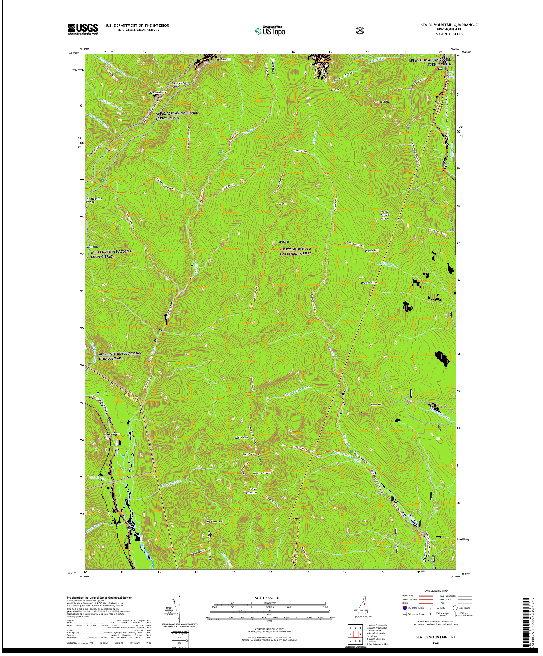 USGS US TOPO 7.5-MINUTE MAP FOR STAIRS MOUNTAIN, NH 2021