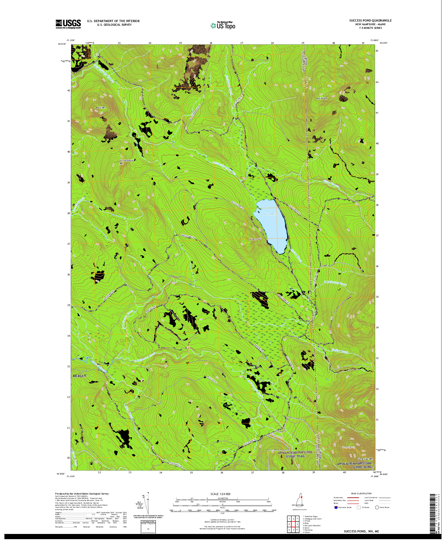 USGS US TOPO 7.5-MINUTE MAP FOR SUCCESS POND, NH,ME 2021