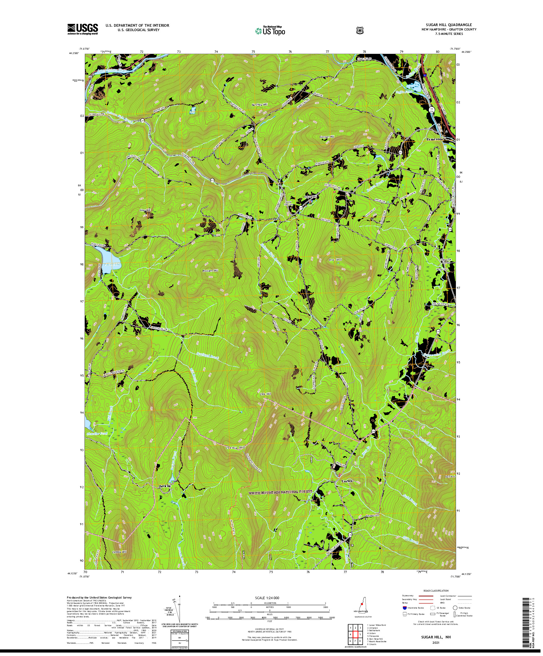 USGS US TOPO 7.5-MINUTE MAP FOR SUGAR HILL, NH 2021