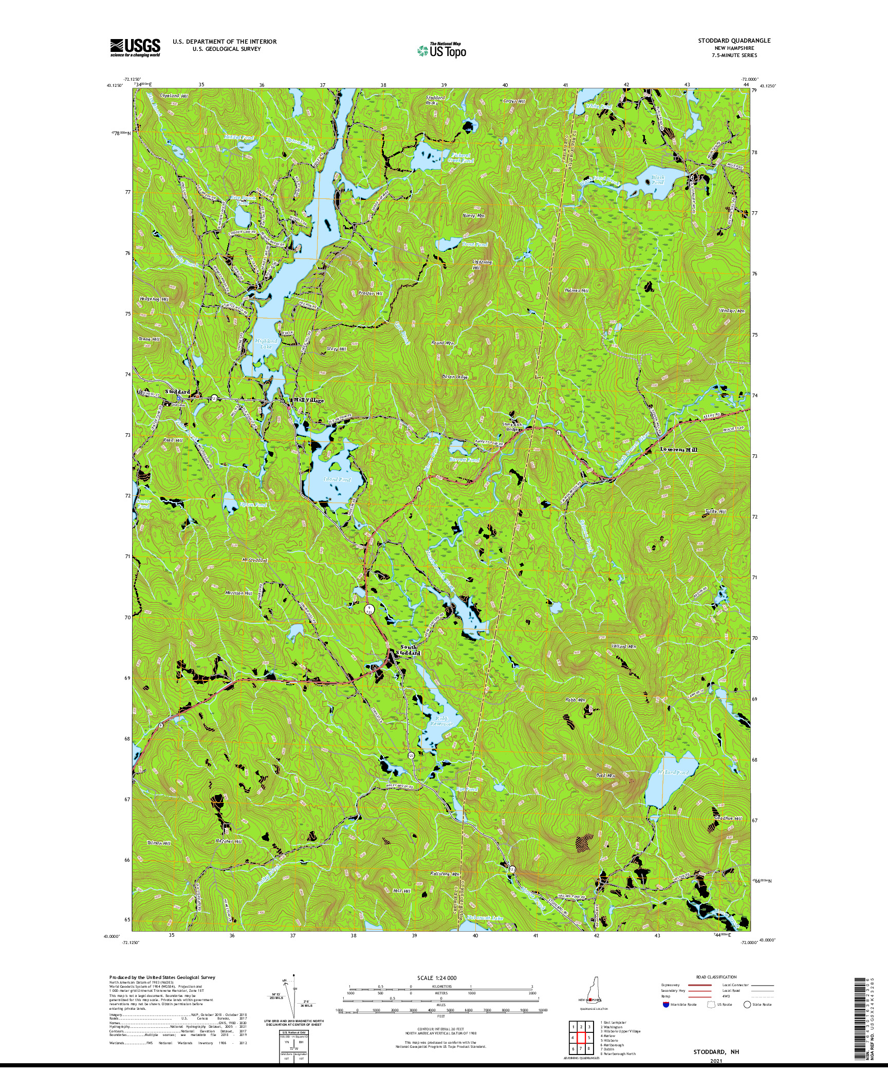 USGS US TOPO 7.5-MINUTE MAP FOR STODDARD, NH 2021
