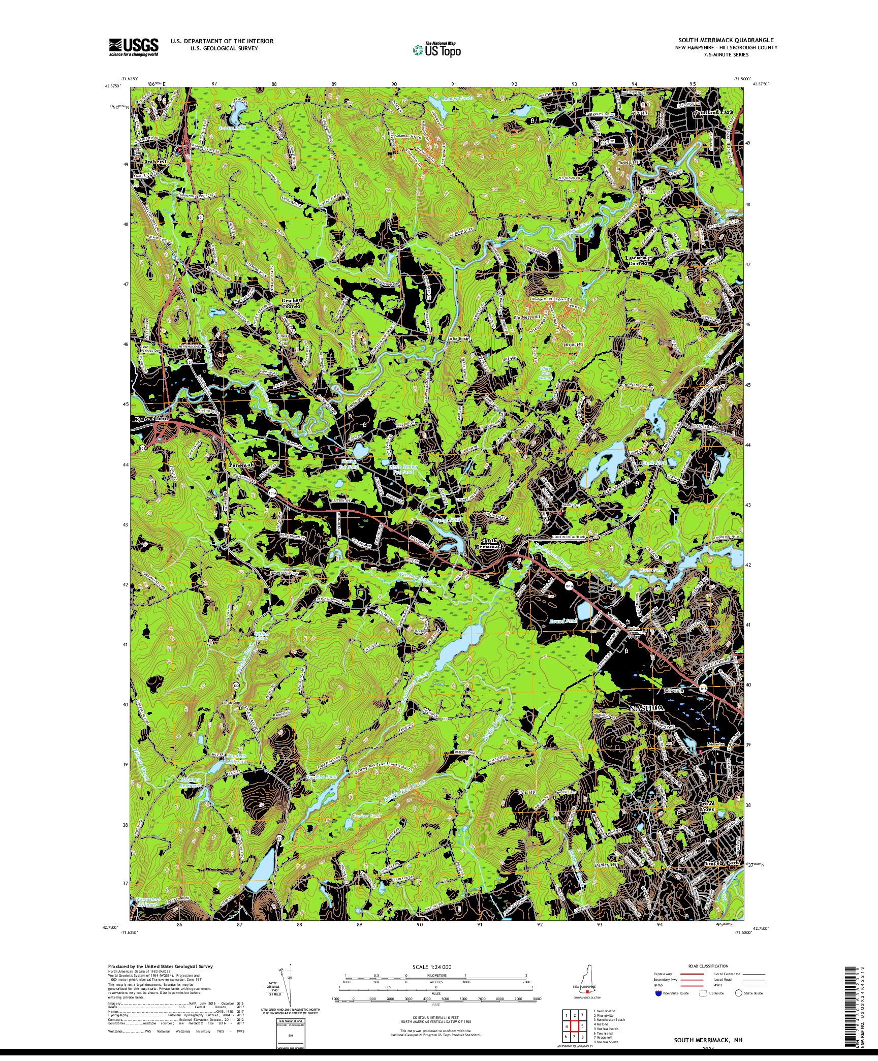 USGS US TOPO 7.5-MINUTE MAP FOR SOUTH MERRIMACK, NH 2021