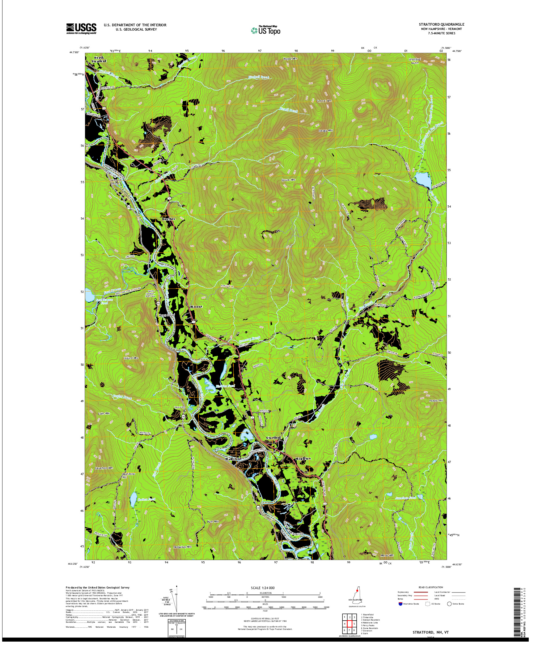 USGS US TOPO 7.5-MINUTE MAP FOR STRATFORD, NH,VT 2021