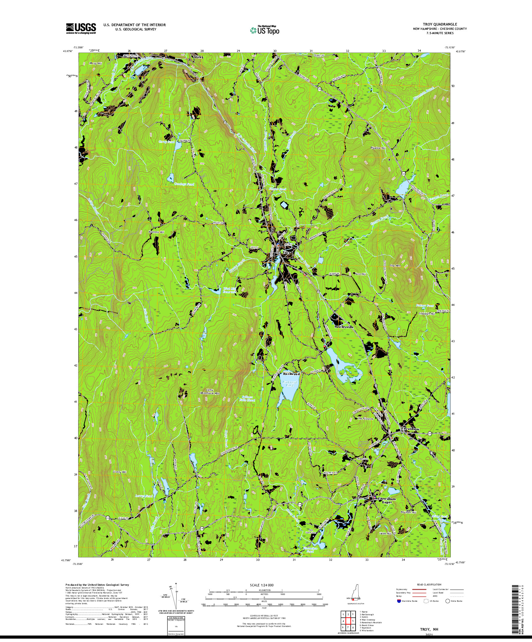 USGS US TOPO 7.5-MINUTE MAP FOR TROY, NH 2021