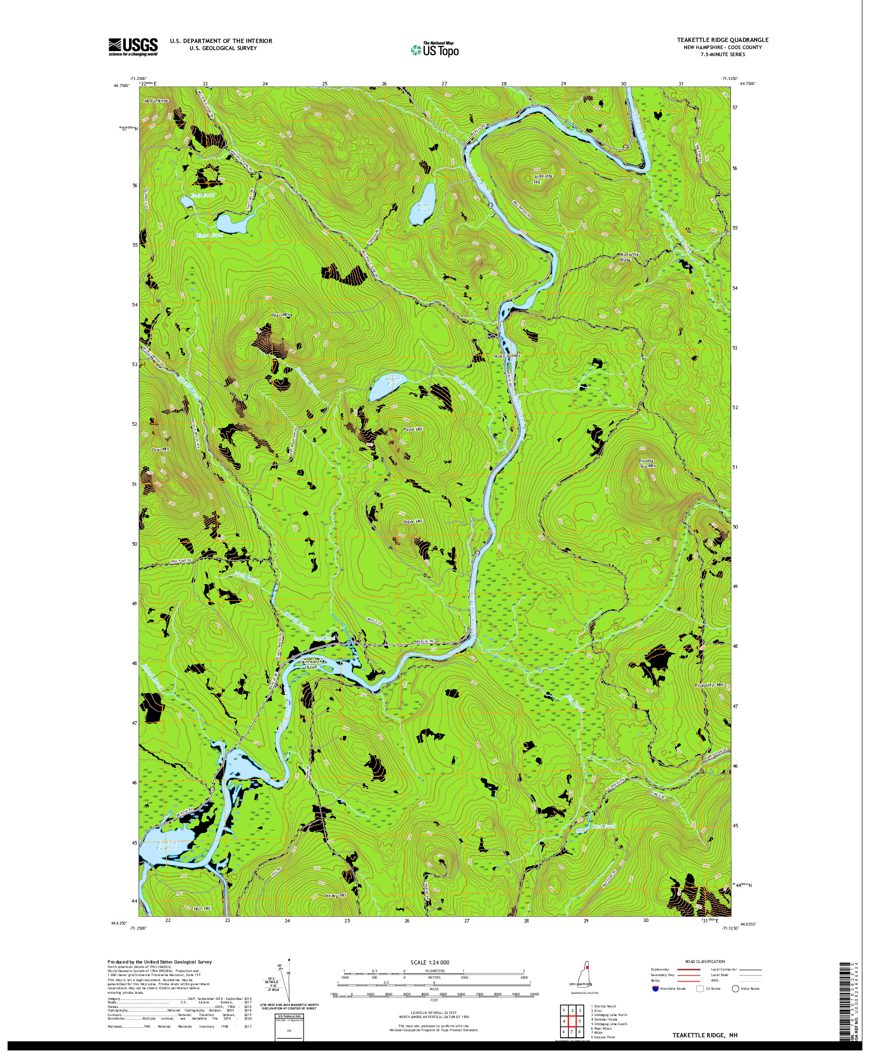 USGS US TOPO 7.5-MINUTE MAP FOR TEAKETTLE RIDGE, NH 2021