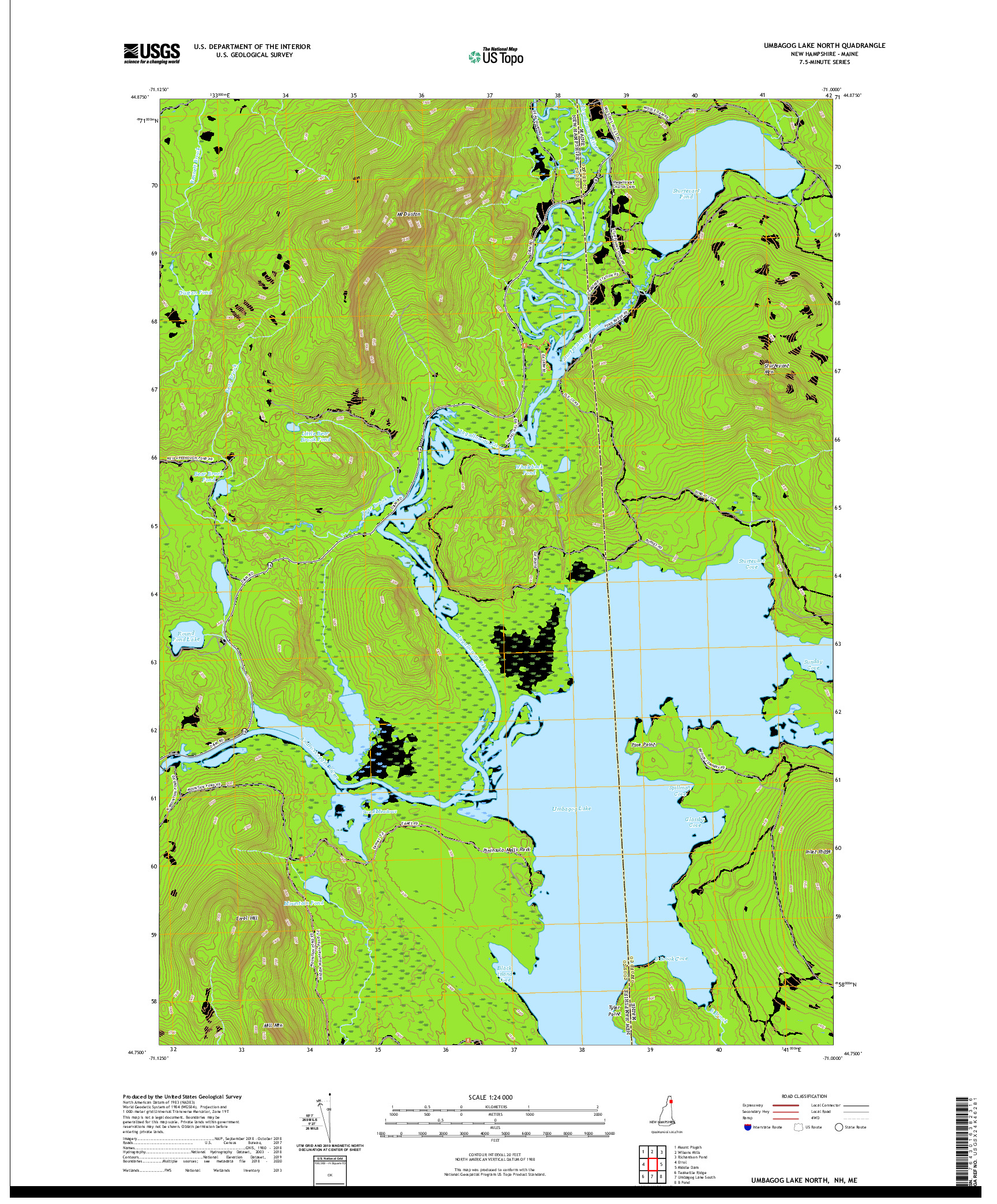 USGS US TOPO 7.5-MINUTE MAP FOR UMBAGOG LAKE NORTH, NH,ME 2021