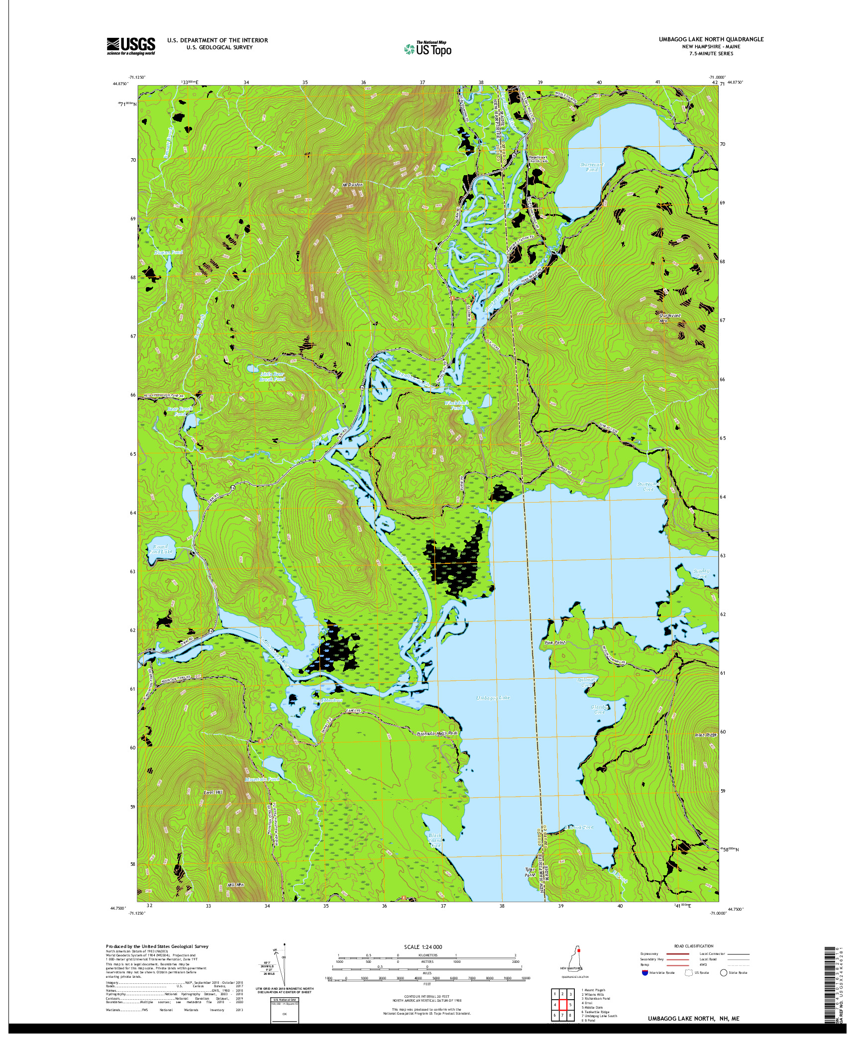 USGS US TOPO 7.5-MINUTE MAP FOR UMBAGOG LAKE NORTH, NH,ME 2021