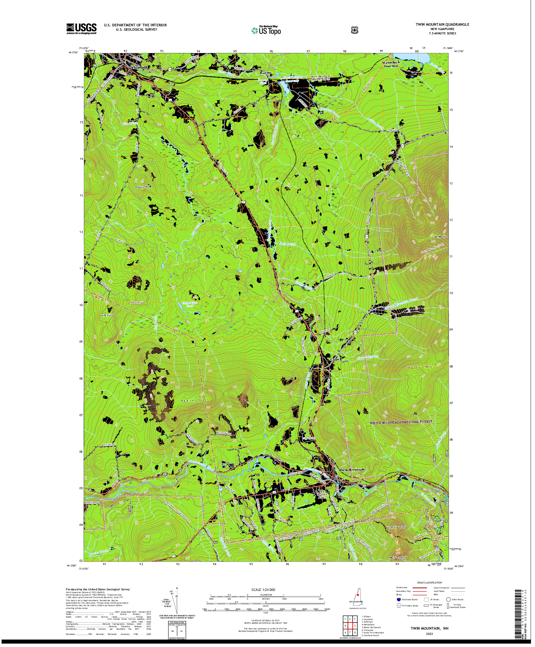 USGS US TOPO 7.5-MINUTE MAP FOR TWIN MOUNTAIN, NH 2021