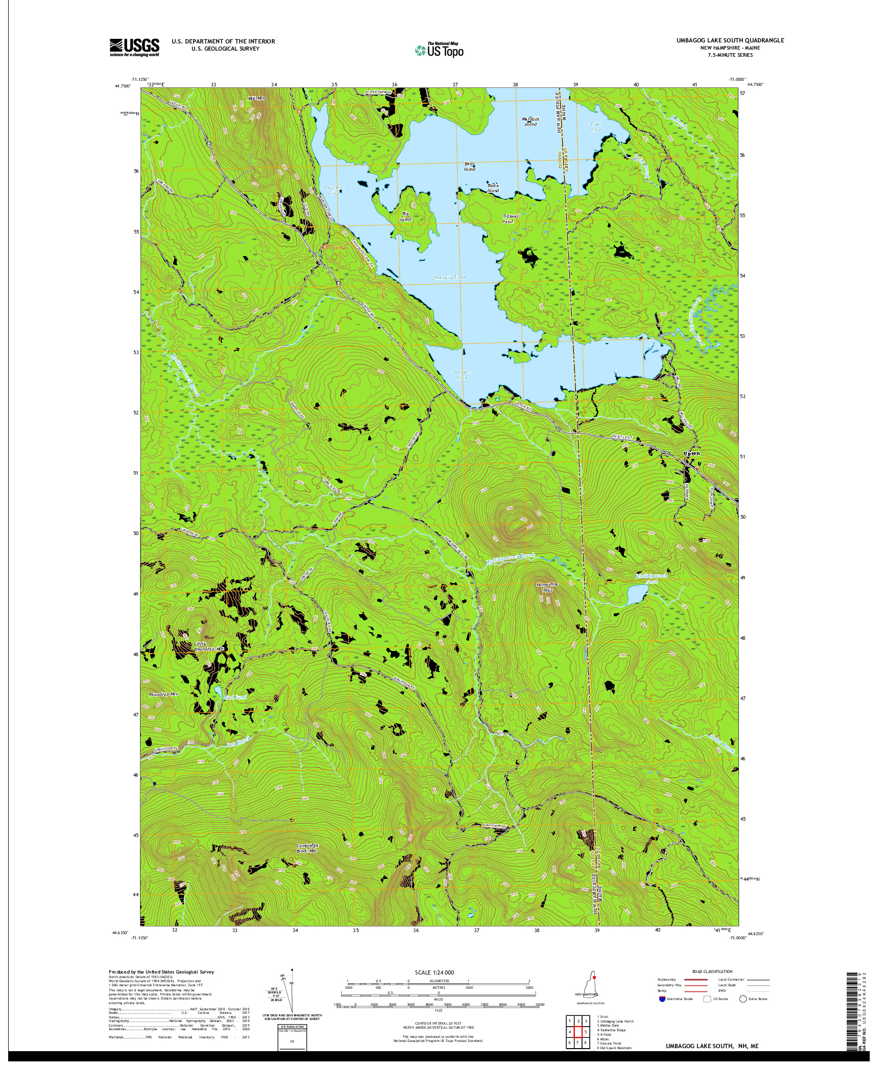 USGS US TOPO 7.5-MINUTE MAP FOR UMBAGOG LAKE SOUTH, NH,ME 2021
