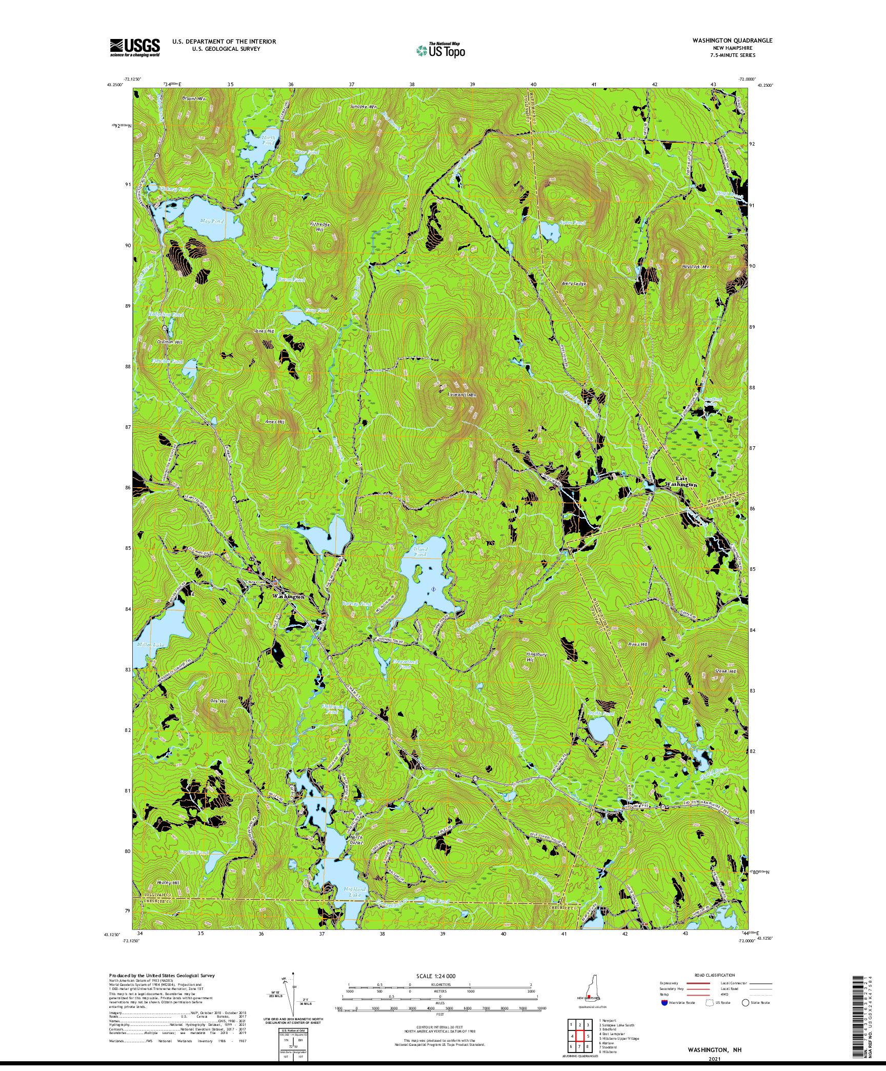 USGS US TOPO 7.5-MINUTE MAP FOR WASHINGTON, NH 2021