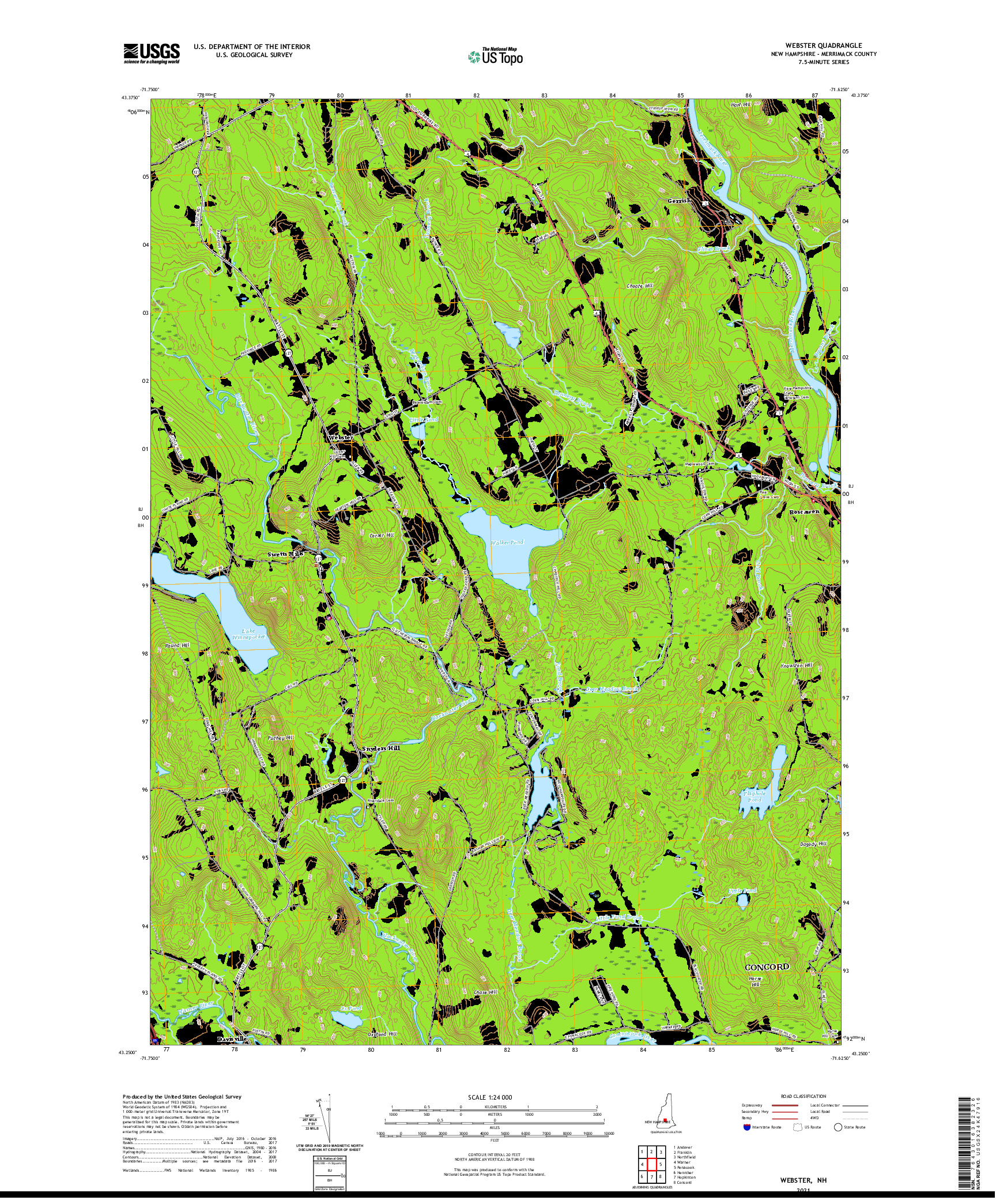 USGS US TOPO 7.5-MINUTE MAP FOR WEBSTER, NH 2021