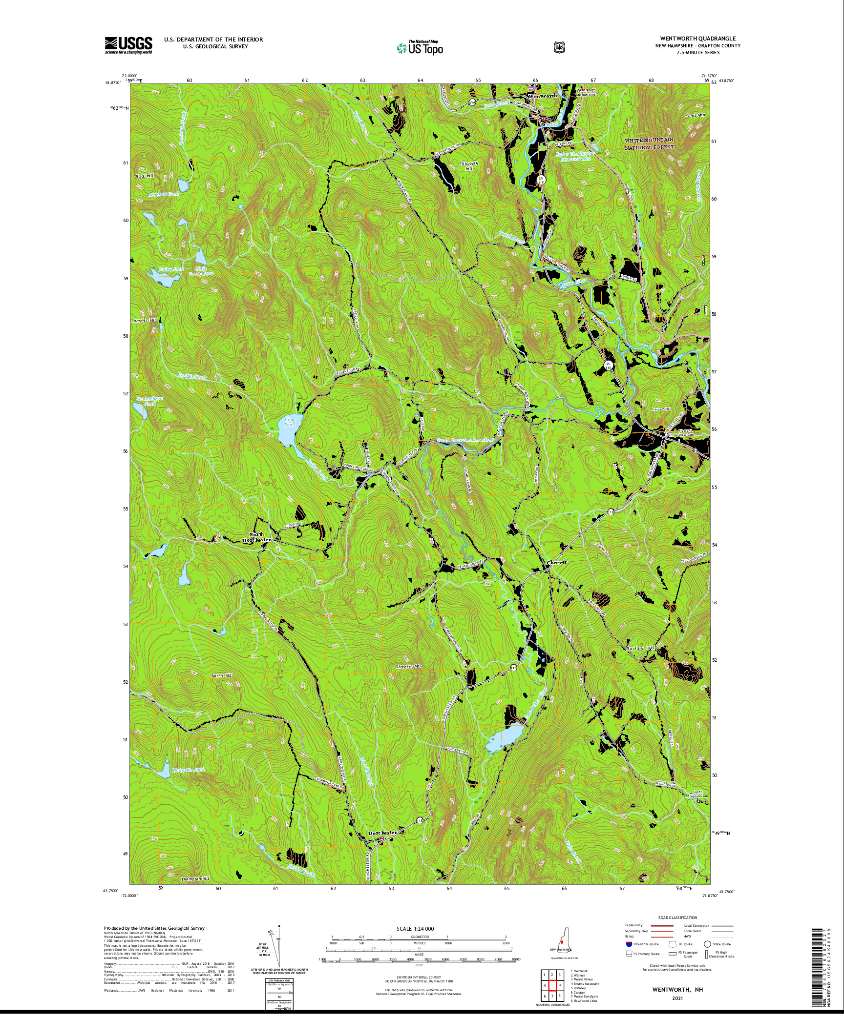USGS US TOPO 7.5-MINUTE MAP FOR WENTWORTH, NH 2021