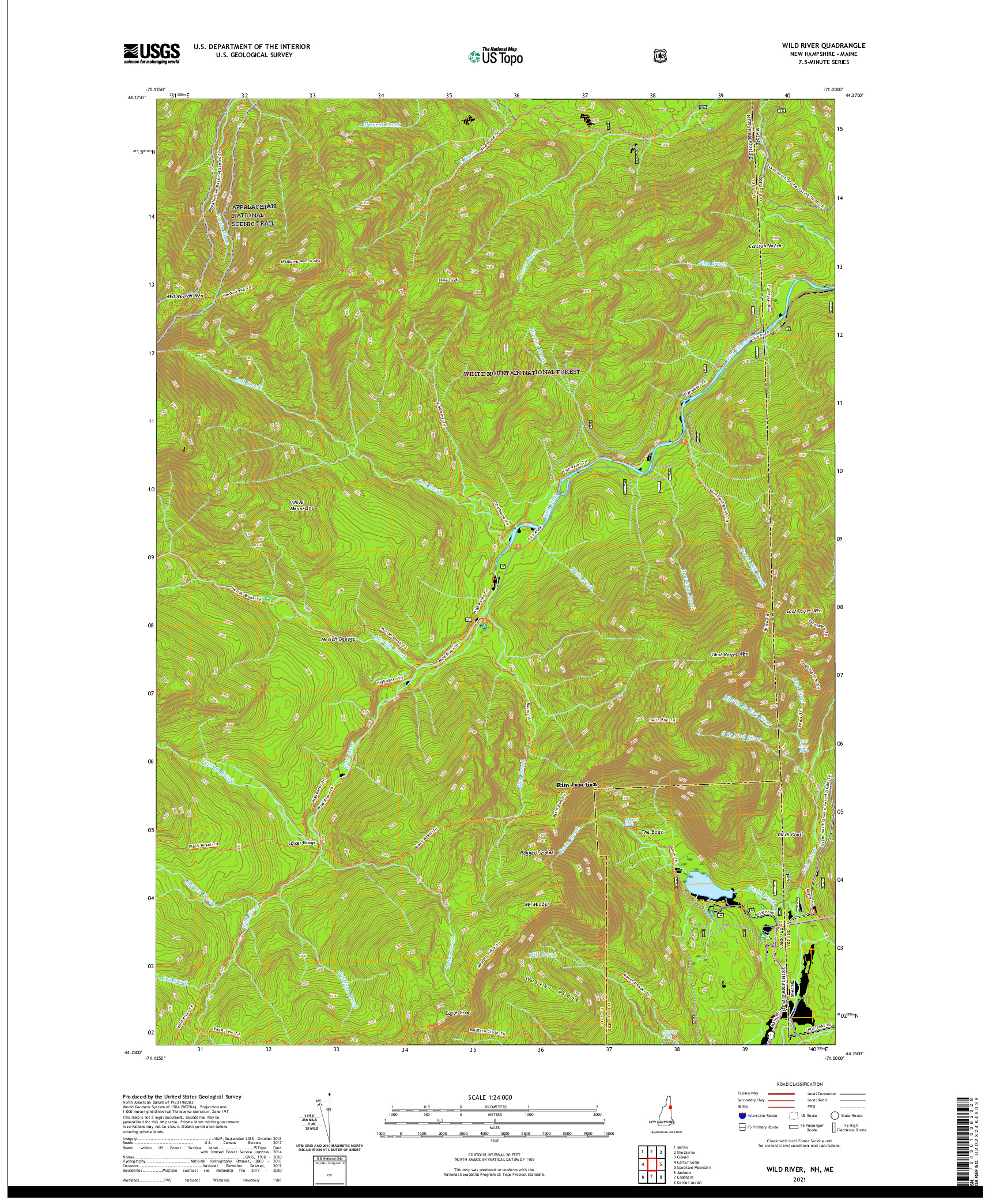 USGS US TOPO 7.5-MINUTE MAP FOR WILD RIVER, NH,ME 2021