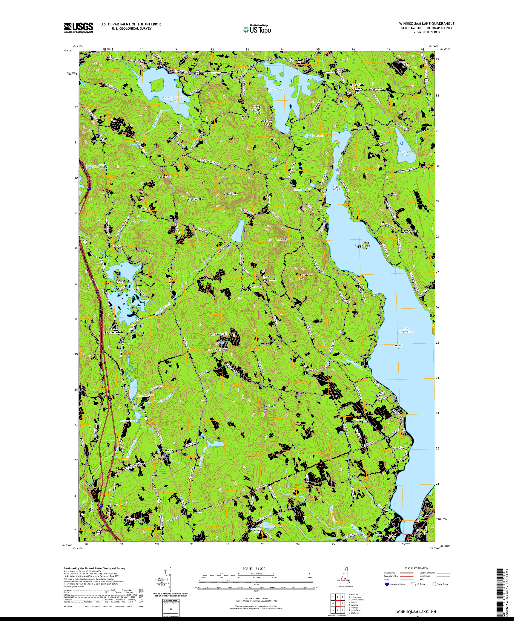 USGS US TOPO 7.5-MINUTE MAP FOR WINNISQUAM LAKE, NH 2021