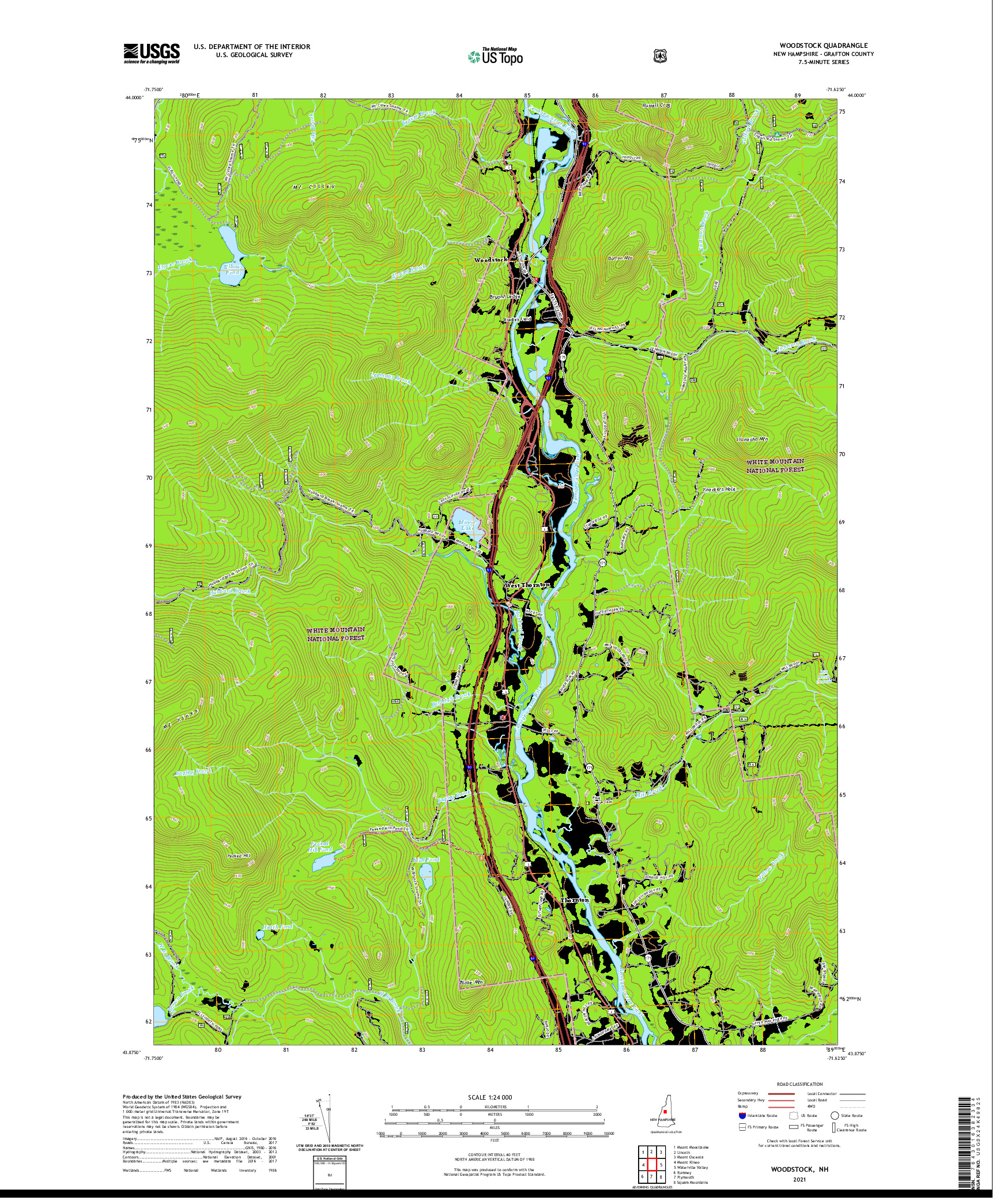 USGS US TOPO 7.5-MINUTE MAP FOR WOODSTOCK, NH 2021