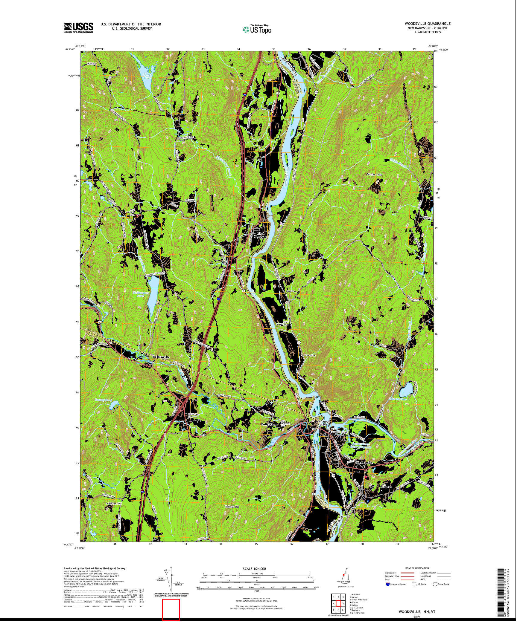 USGS US TOPO 7.5-MINUTE MAP FOR WOODSVILLE, NH,VT 2021