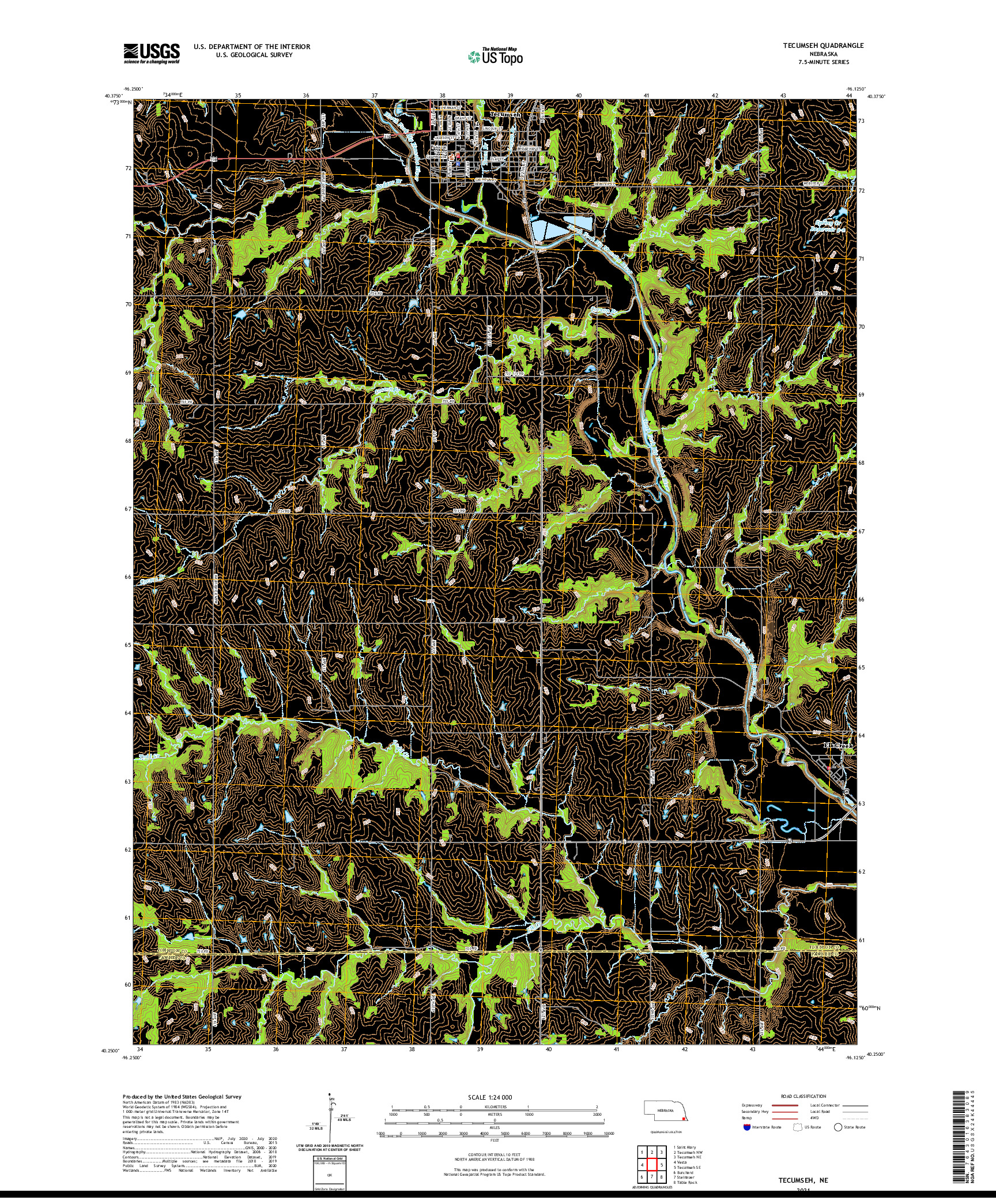 USGS US TOPO 7.5-MINUTE MAP FOR TECUMSEH, NE 2021