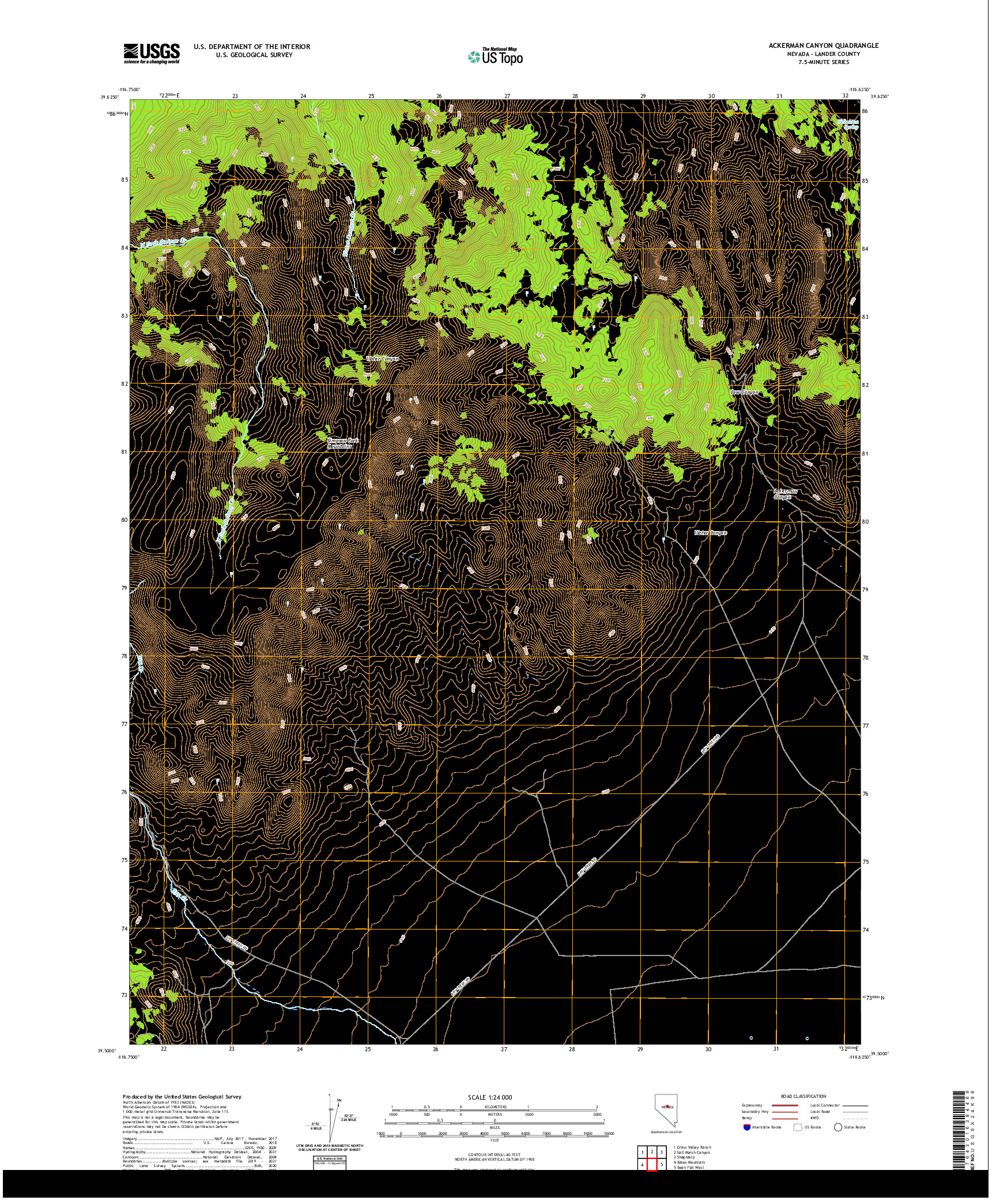 US TOPO 7.5-MINUTE MAP FOR ACKERMAN CANYON, NV